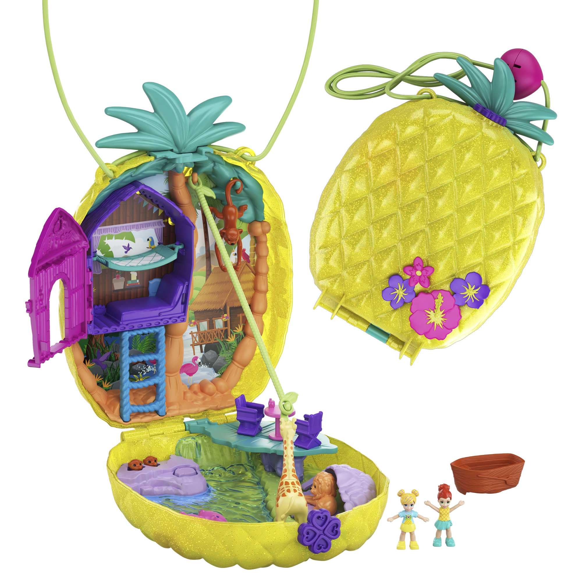 Polly Pocket Micro Tropical Pineapple Purse - 2-in-1 Playset with Safari Adventure, 2 Dolls & Stickers, Ages 4+ 1