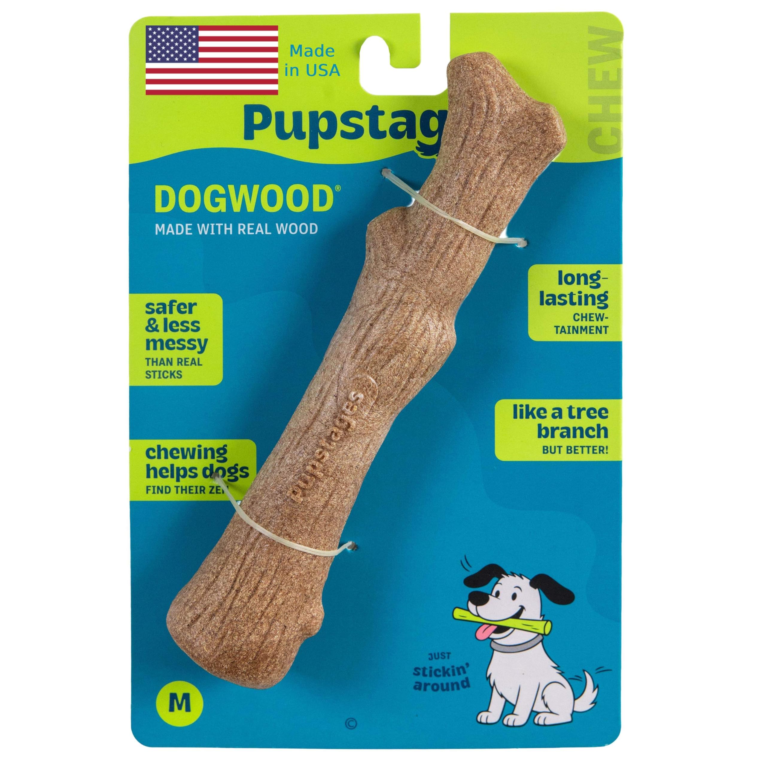 Pupstages Dogwood Wood Alternative Dog Chew Toy - Medium Size | Mesquite BBQ Scent | Durable