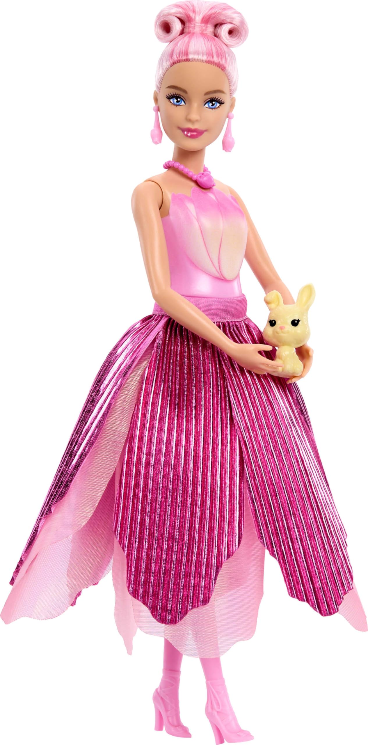 Barbie Petal Pop Scented Doll with Pink Tulip Dress & Accessories, Model JMF57 | Ages 3+ 5