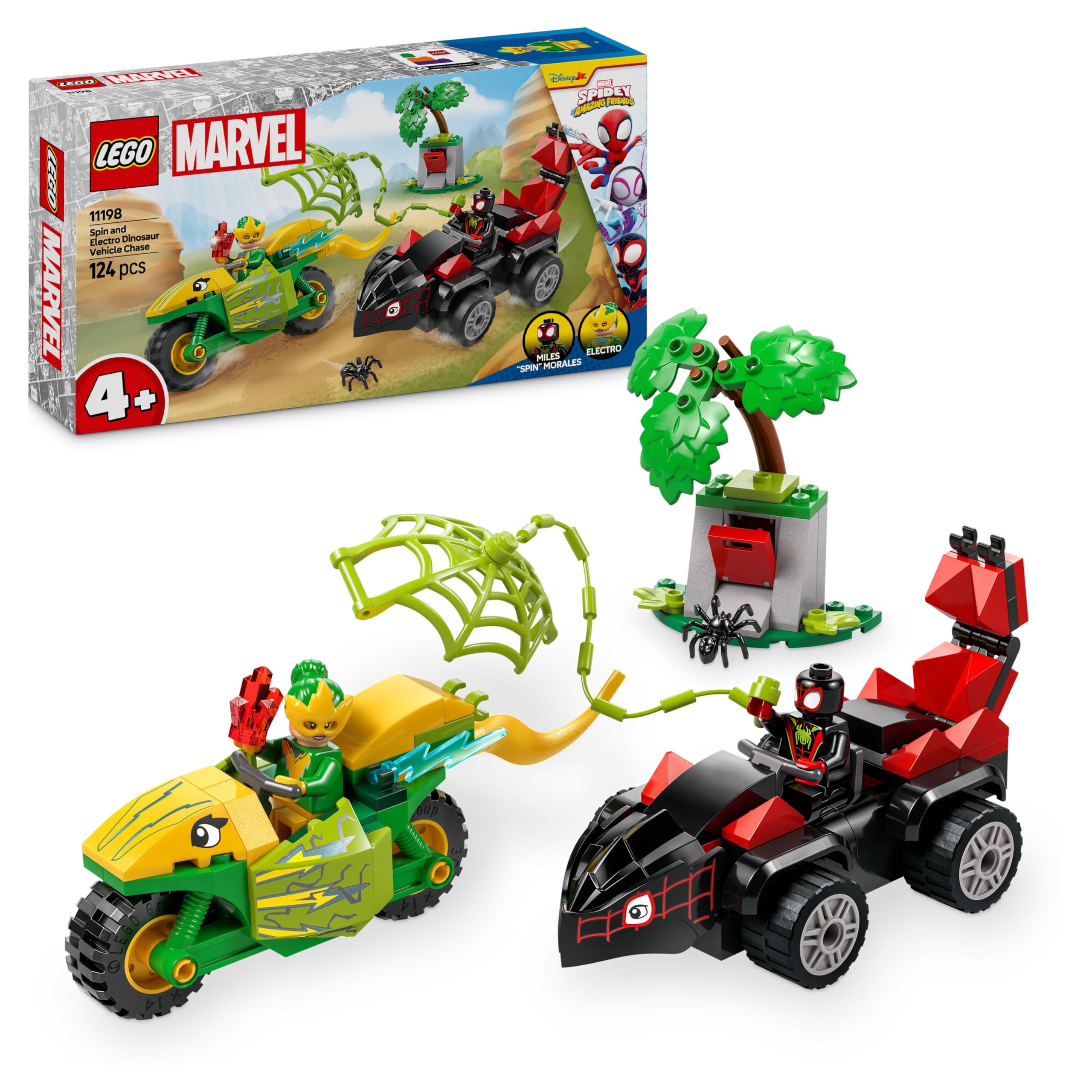 LEGO Marvel Spin and Electro Dinosaur Vehicle Chase Building Set | Ages 4+ 1
