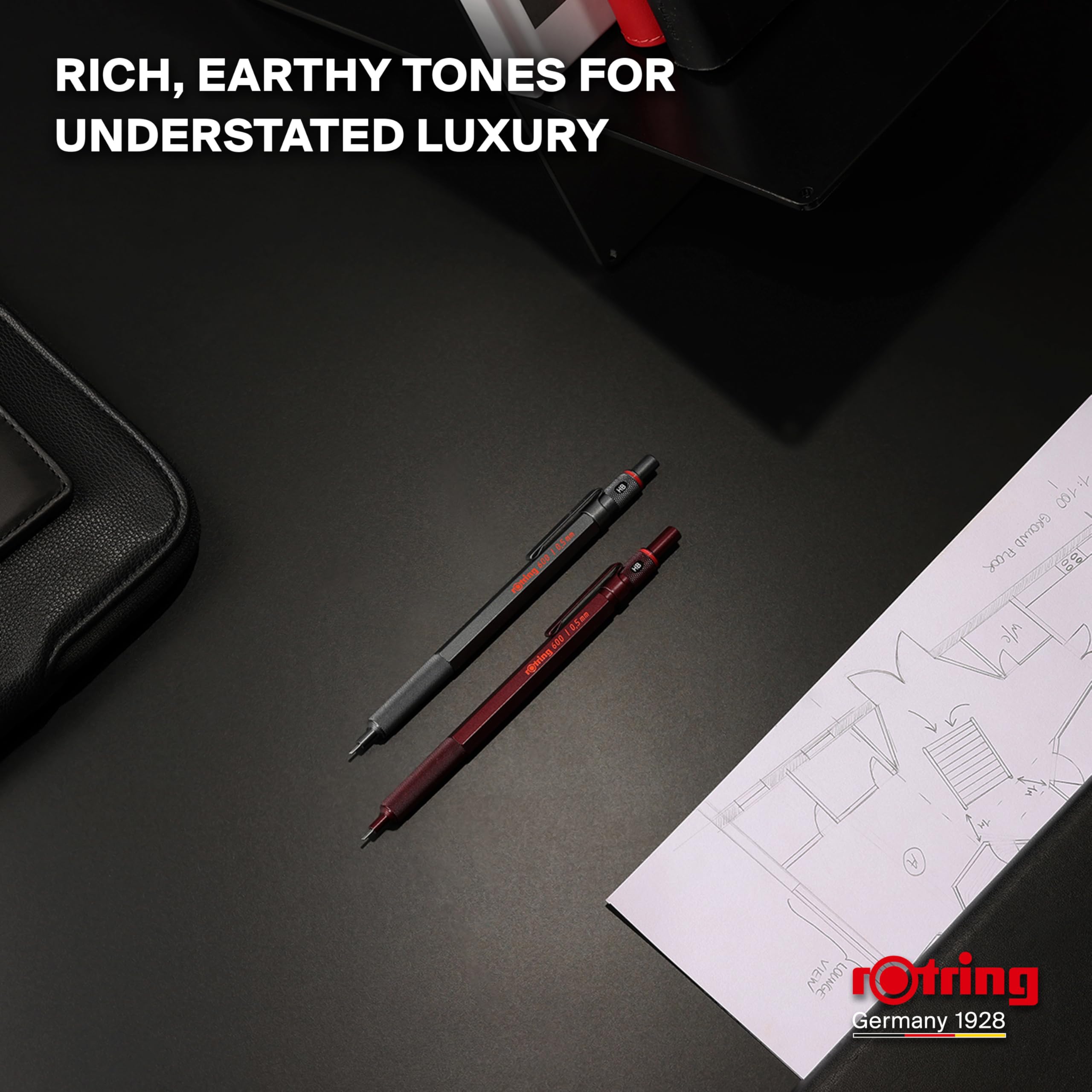 rOtring 600 Mechanical Pencil - 0.5mm HB Lead | All-Metal Body | Darkstone 8