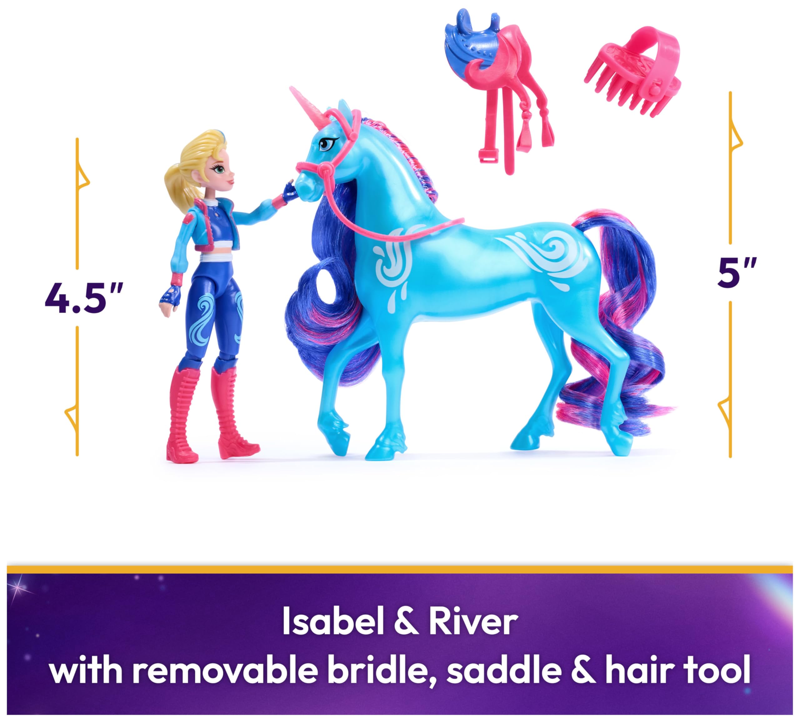 Unicorn Academy Isabel & River Playset with 2 Riding Accessories and Hair Styling Tool | Ages 4+