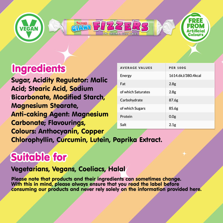 Swizzels Giant Original Fizzer Sweets - Vegan Friendly Fruity Fizzy Rolls Multipack
