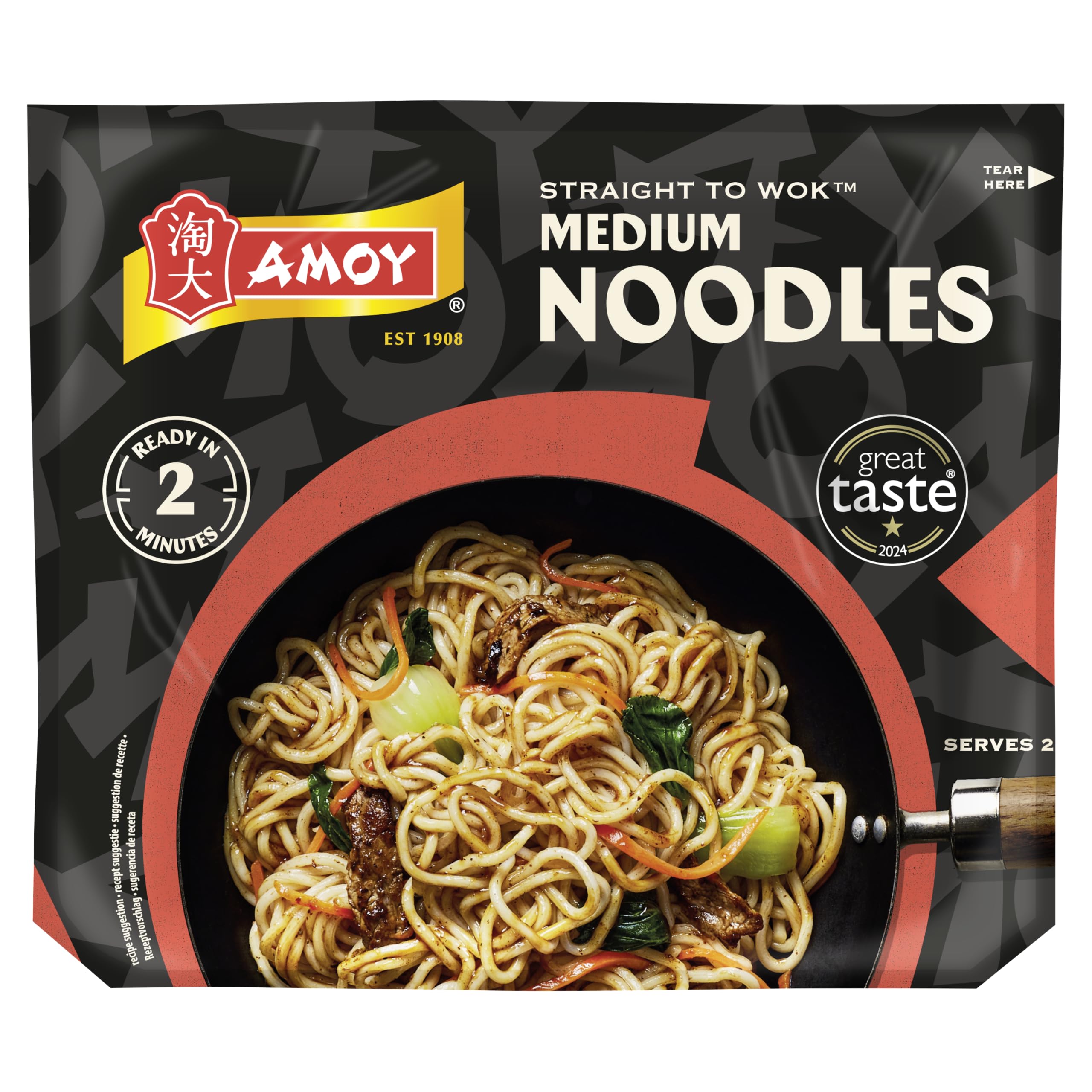 Amoy Straight to Wok Medium Noodles - 2 x 150g Pack | 10 Minute Meal