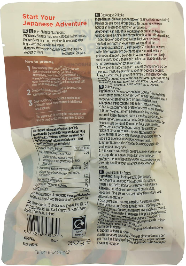 Yutaka Dried Shiitake Mushrooms 30g - Premium Donko Winter Mushrooms for Umami-Rich Cooking