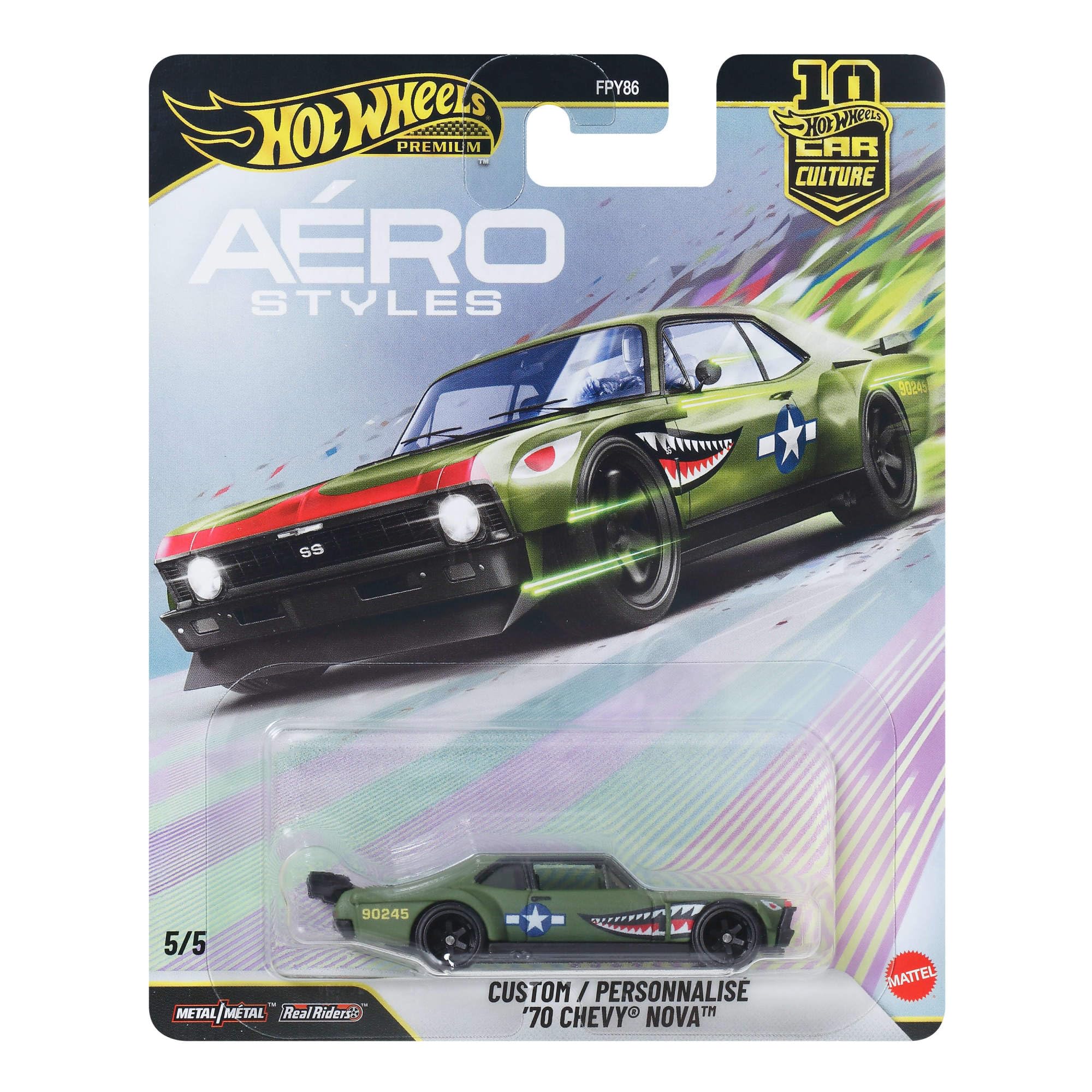 Hot Wheels Custom '70 Chevy Nova - 1:64 Scale Die-Cast Car | Metal/Metal Body & Chassis | Real Riders Tires 1