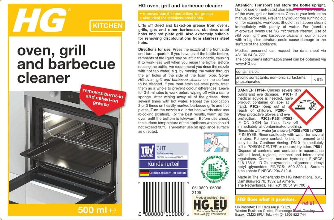 HG Oven, Grill & Barbecue Cleaner Spray (500ml) - Heavy Duty Degreaser for Ovens, Grills, Baking Trays & Hobs