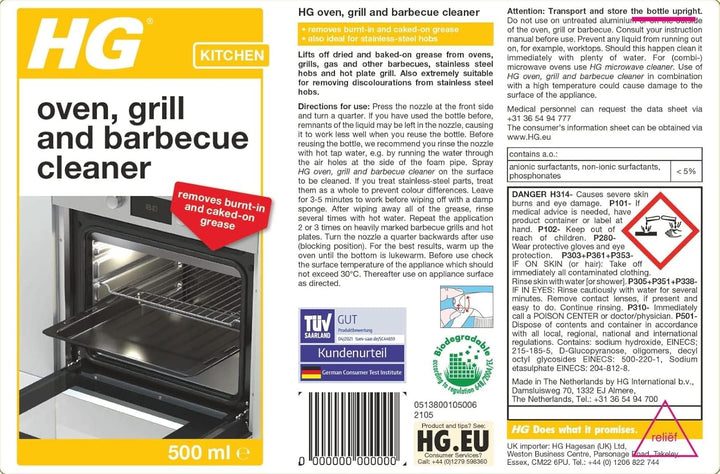 HG Oven, Grill & Barbecue Cleaner Spray (500ml) - Heavy Duty Degreaser for Ovens, Grills, Baking Trays & Hobs
