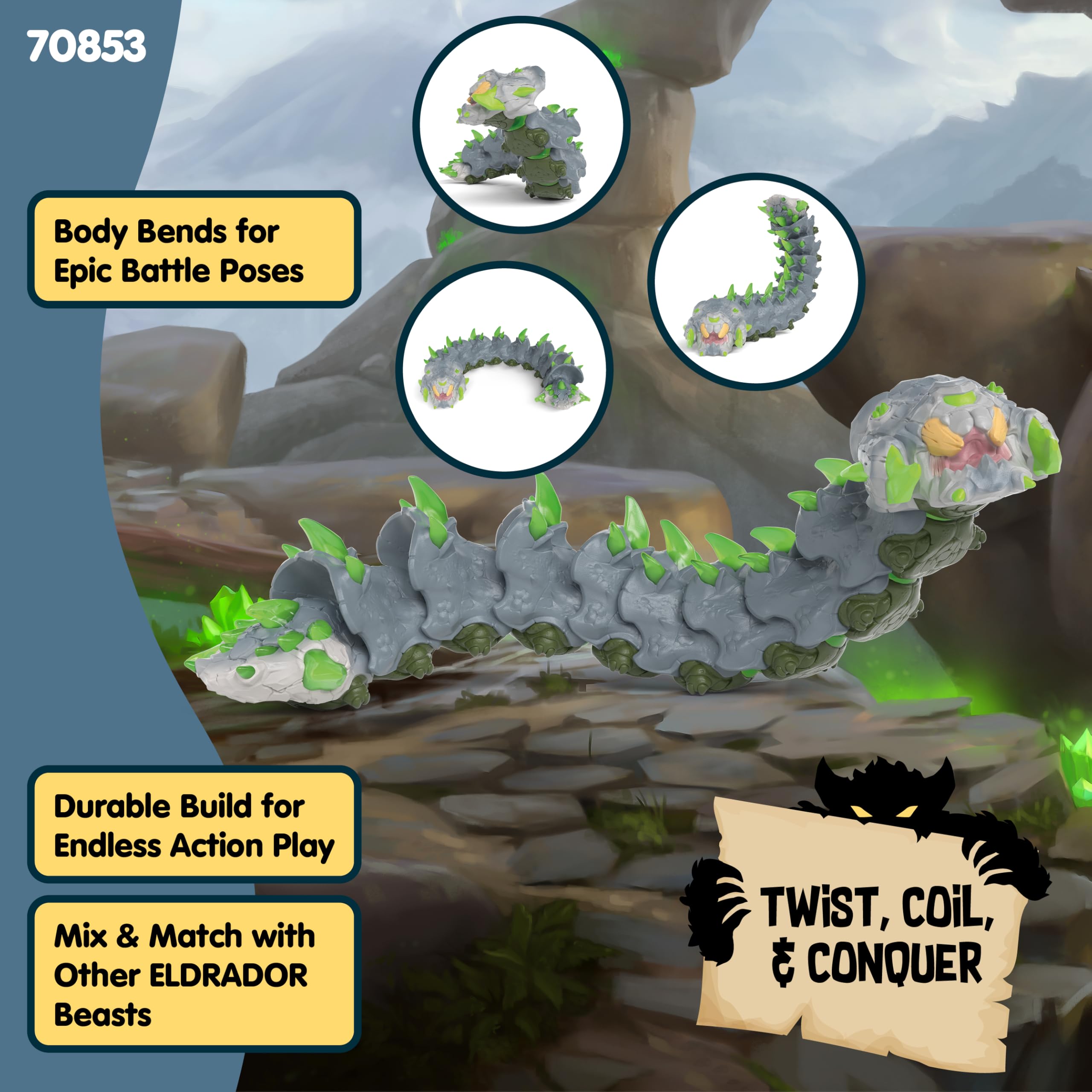 SCHLEICH Eldrador Creatures Stone Worm - 11" Movable Action Figure for Kids 7-12 11