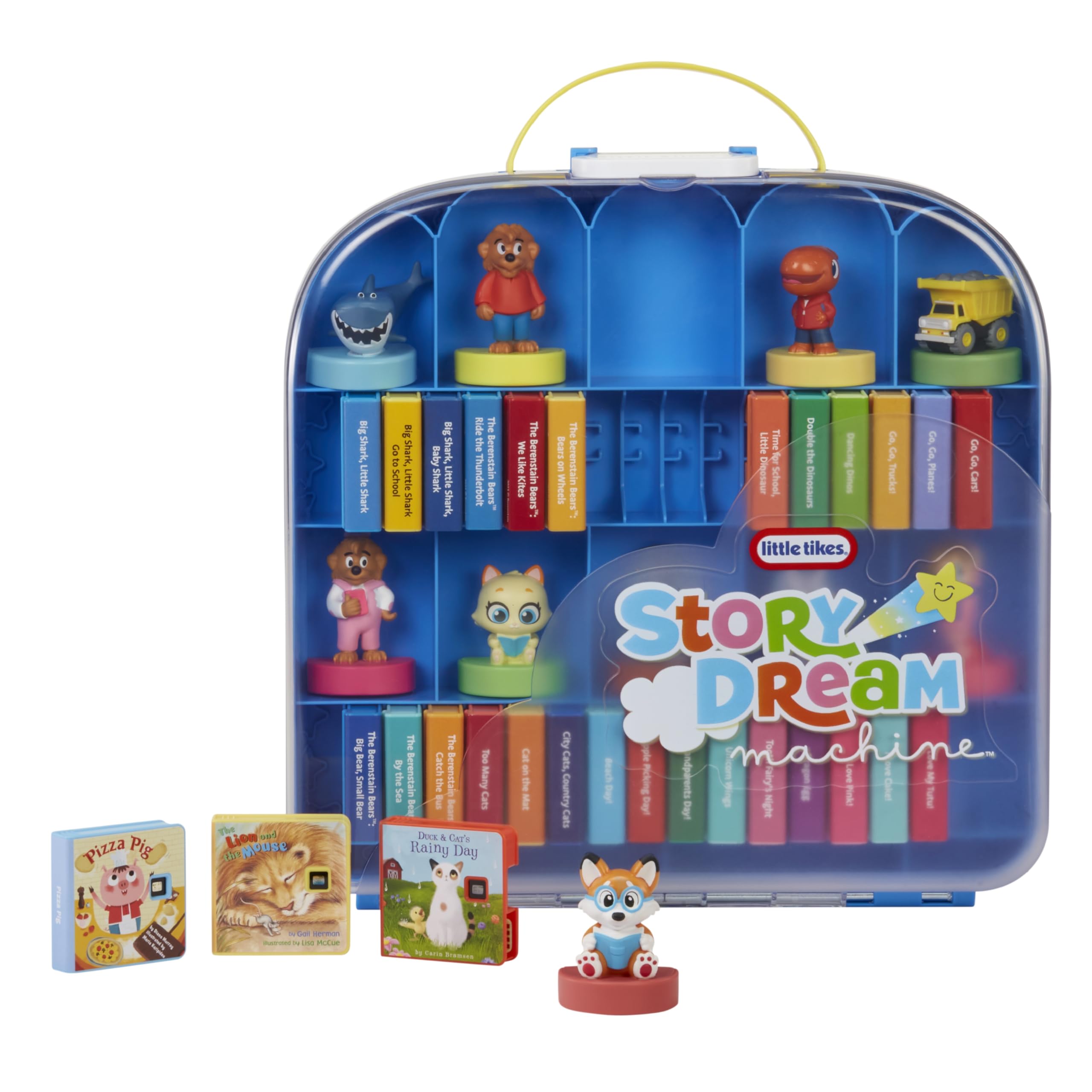 Little Tikes Story Dream Machine Show & Go Aufbewahrungskoffer – für 10 Figuren und 32 Patronen, 3 Geschichten und Fuchs-Figur