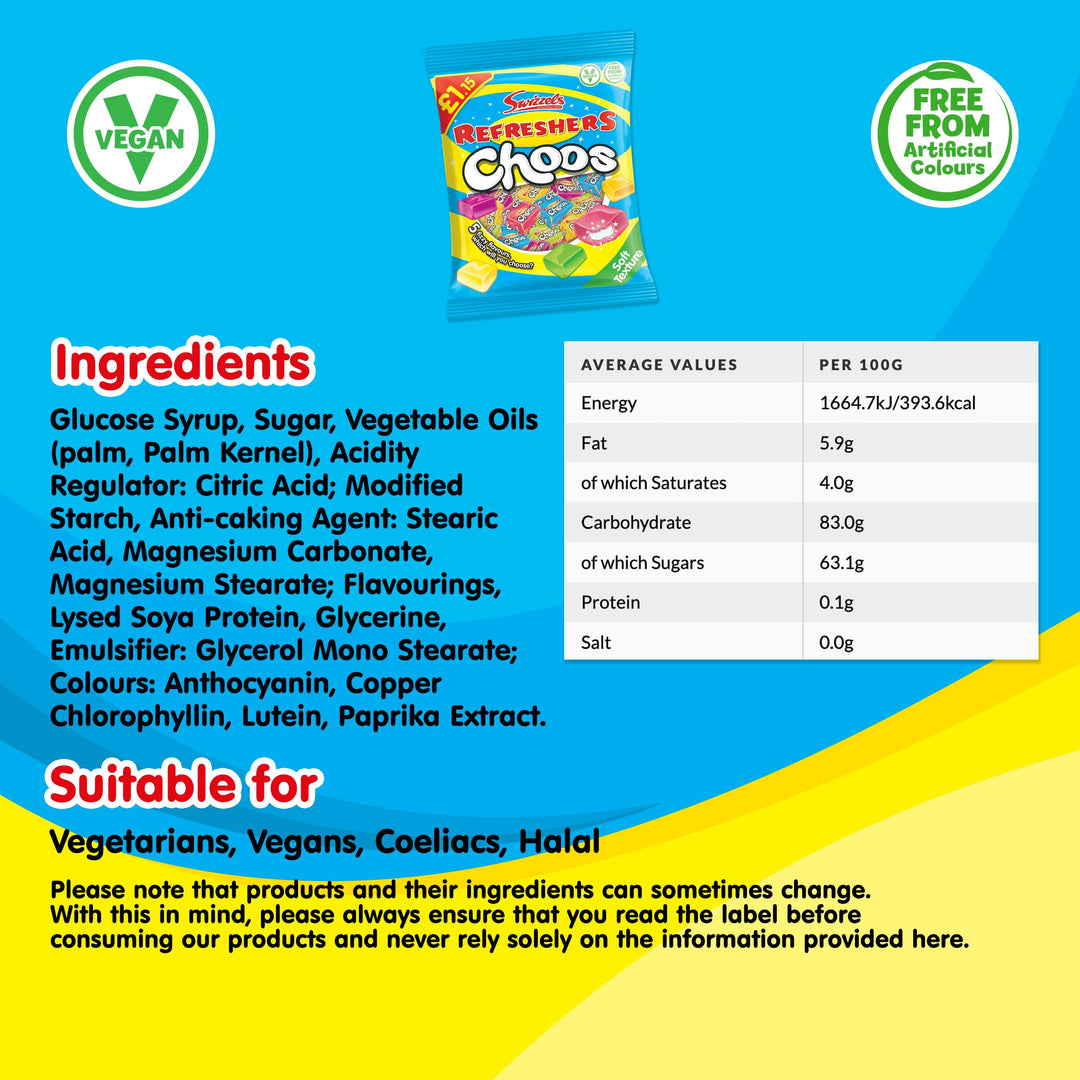 Swizzels Refreshers Choos (115g) - Fruity Fizzy Chewy Sweets Assortment