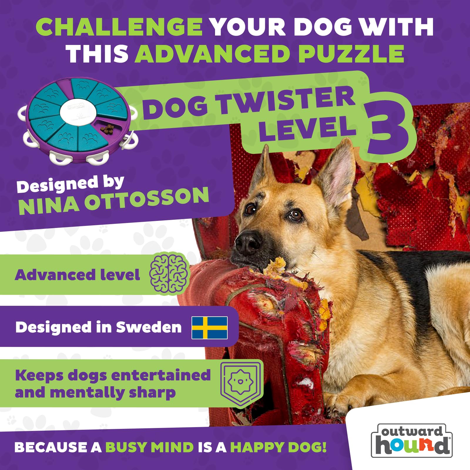 Outward Hound Nina Ottosson Dog Twister Interactive Treat Puzzle Toy - Advanced Level 3 | Plastic | Purple/Blue