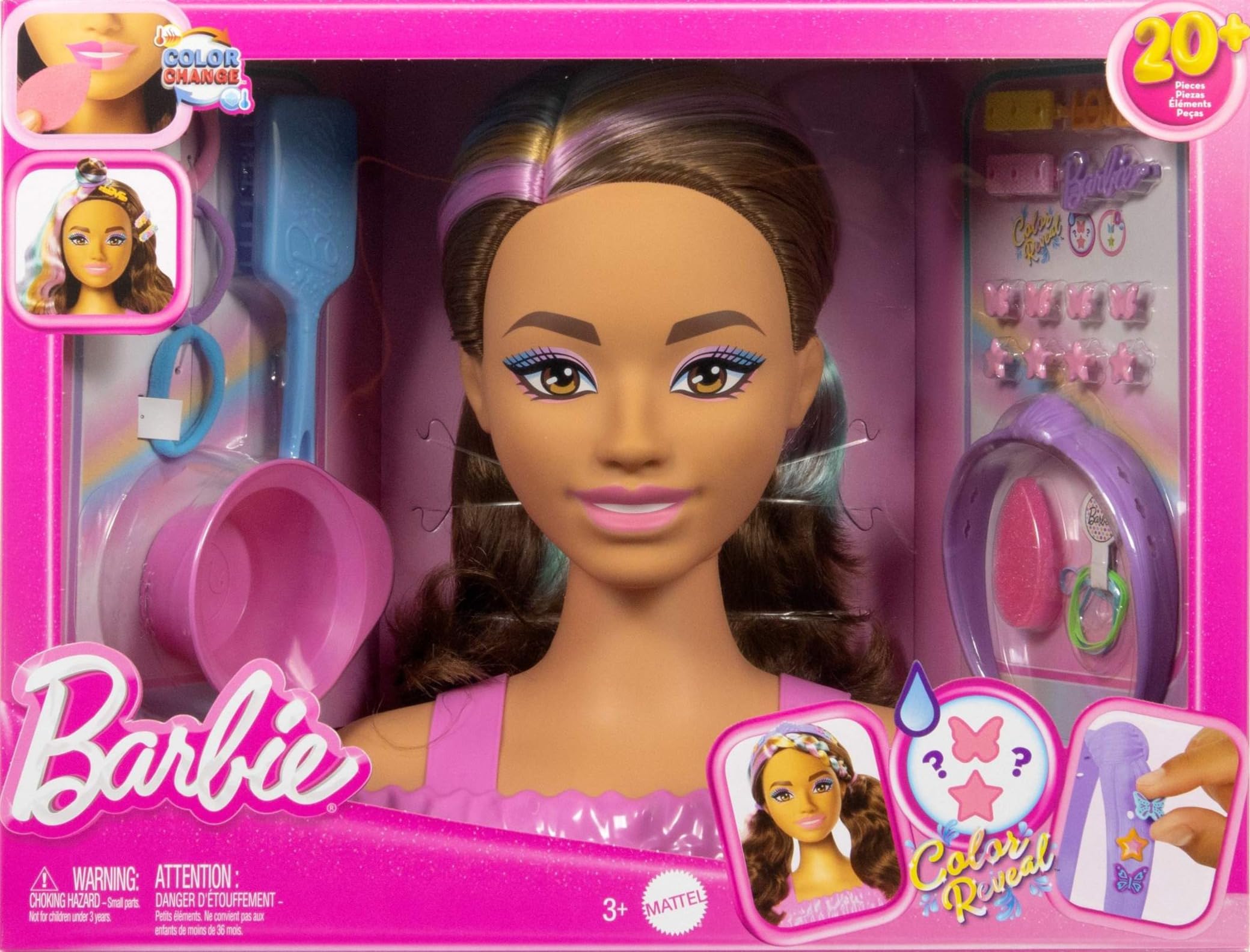 Barbie Styling Head - Dark Brown Hair with 20+ Accessories | Age 3+ | Pink 6