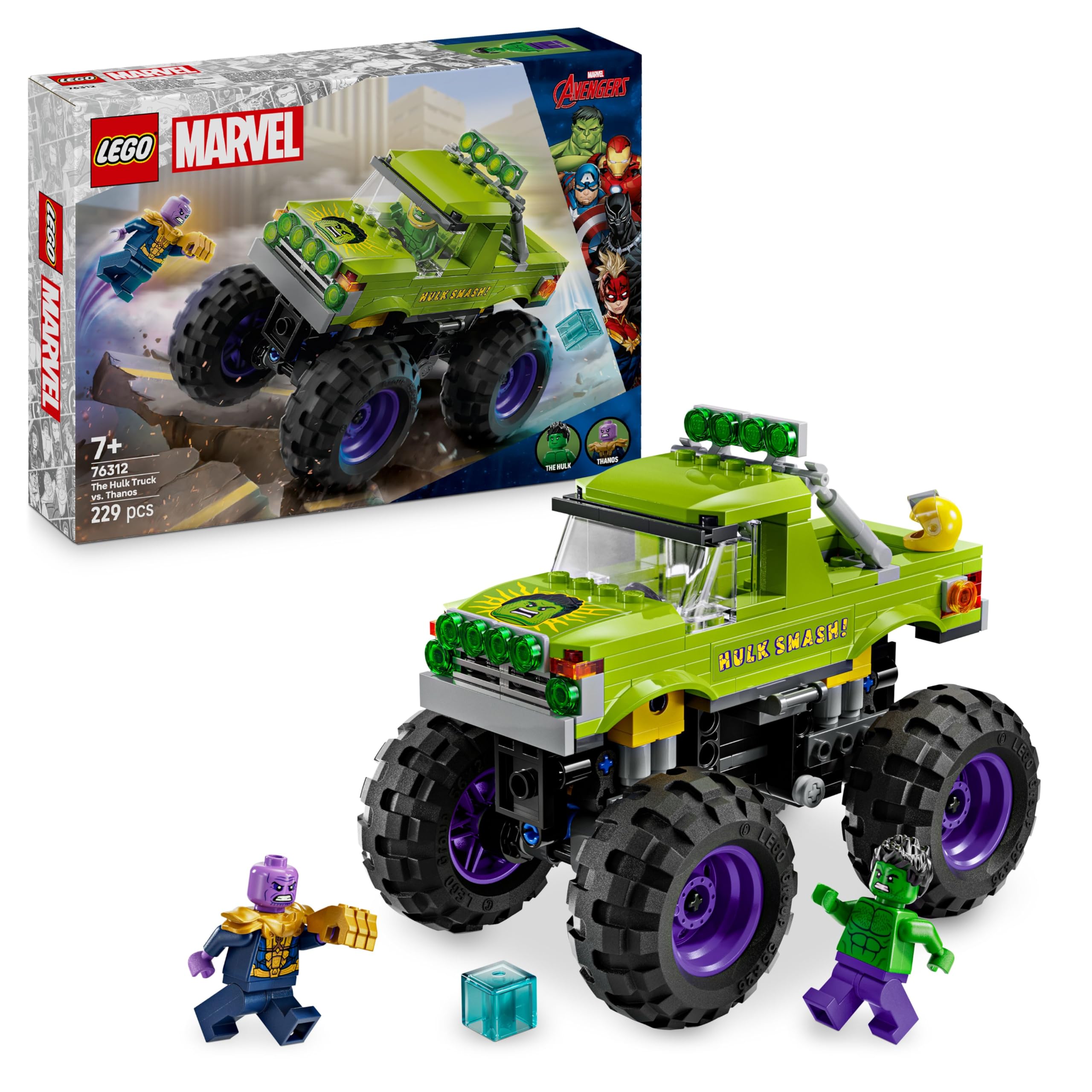 LEGO Marvel The Hulk Truck vs. Thanos – Superhelden-Bauspielzeug mit Minifiguren für Kinder ab 7 Jahren