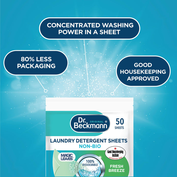 Dr. Beckmann Laundry Detergent Sheets Non-Bio - Spring Fresh Scent, 220g