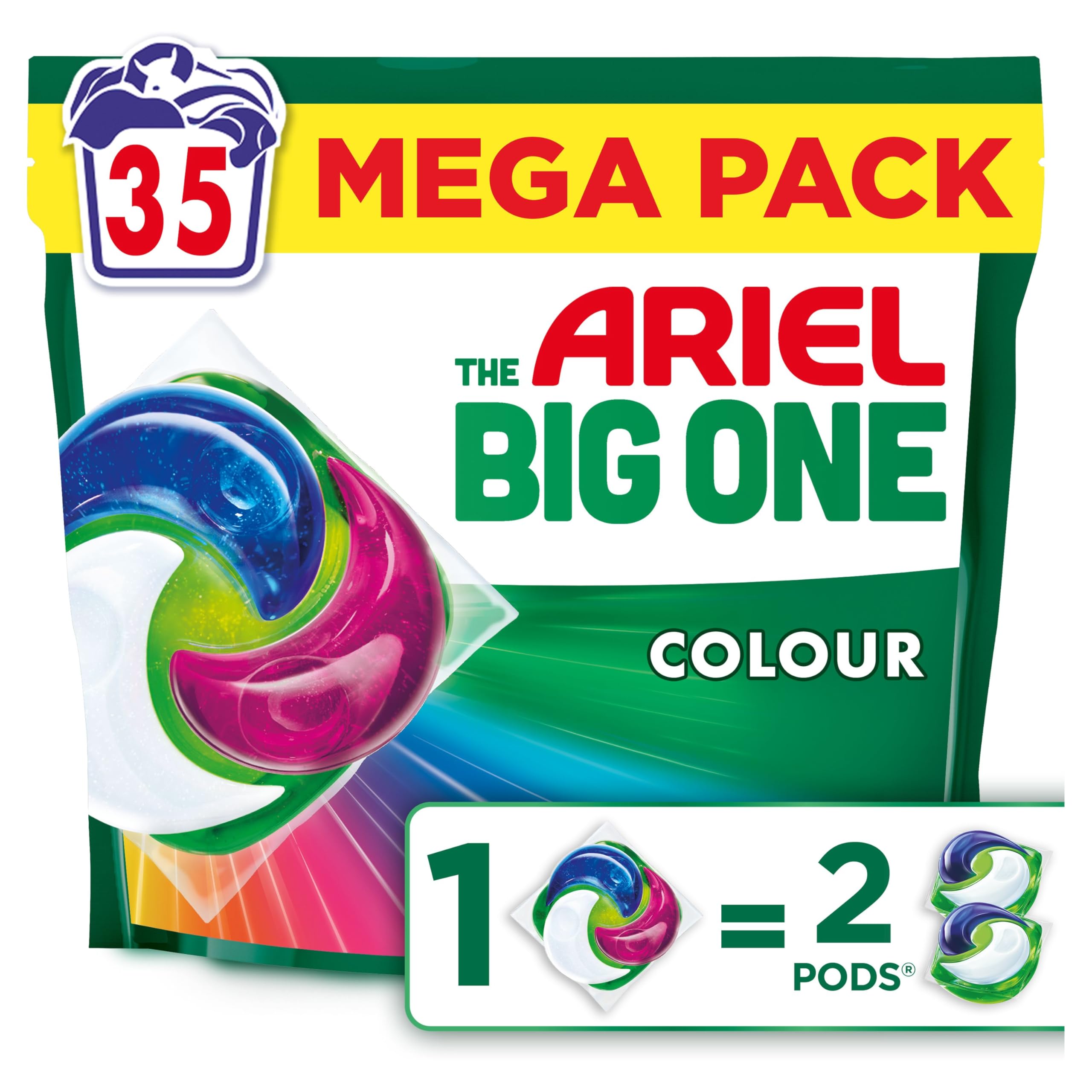 Ariel The Big One PODS Waschmittelkapseln, 35 Wäschen, Farbe – 2x Flecken- und Geruchsentfernung
