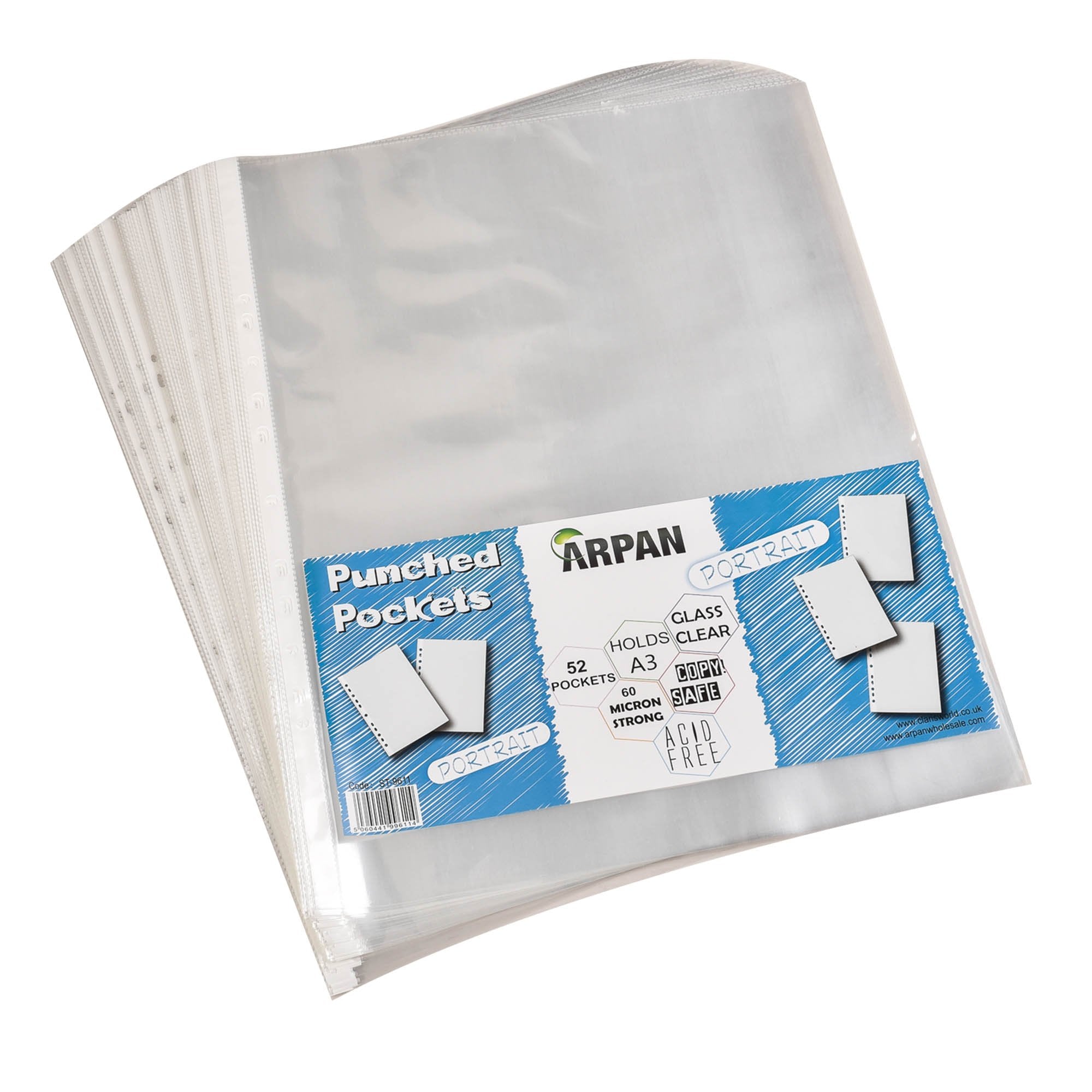 ARPAN A3 Portrait Plastic File Pockets Wallet Sleeves - 52 Count Clear Finish 2