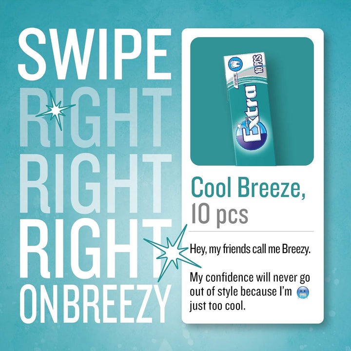 Extra - Cool Breeze Sugar Free Chewing Gum, 30 Packs of 10 Pieces (300 Pieces Total)