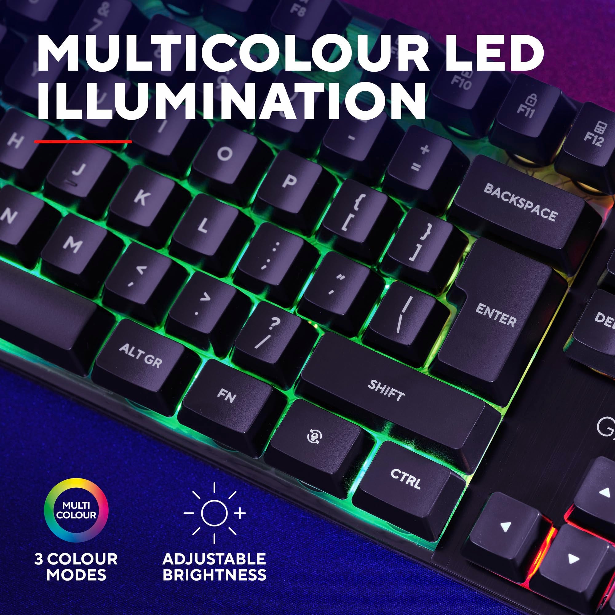 GXTrust GXT 835 Azor Gaming Keyboard - Full Size UK QWERTY, 3 LED Modes, Anti-Ghosting 4