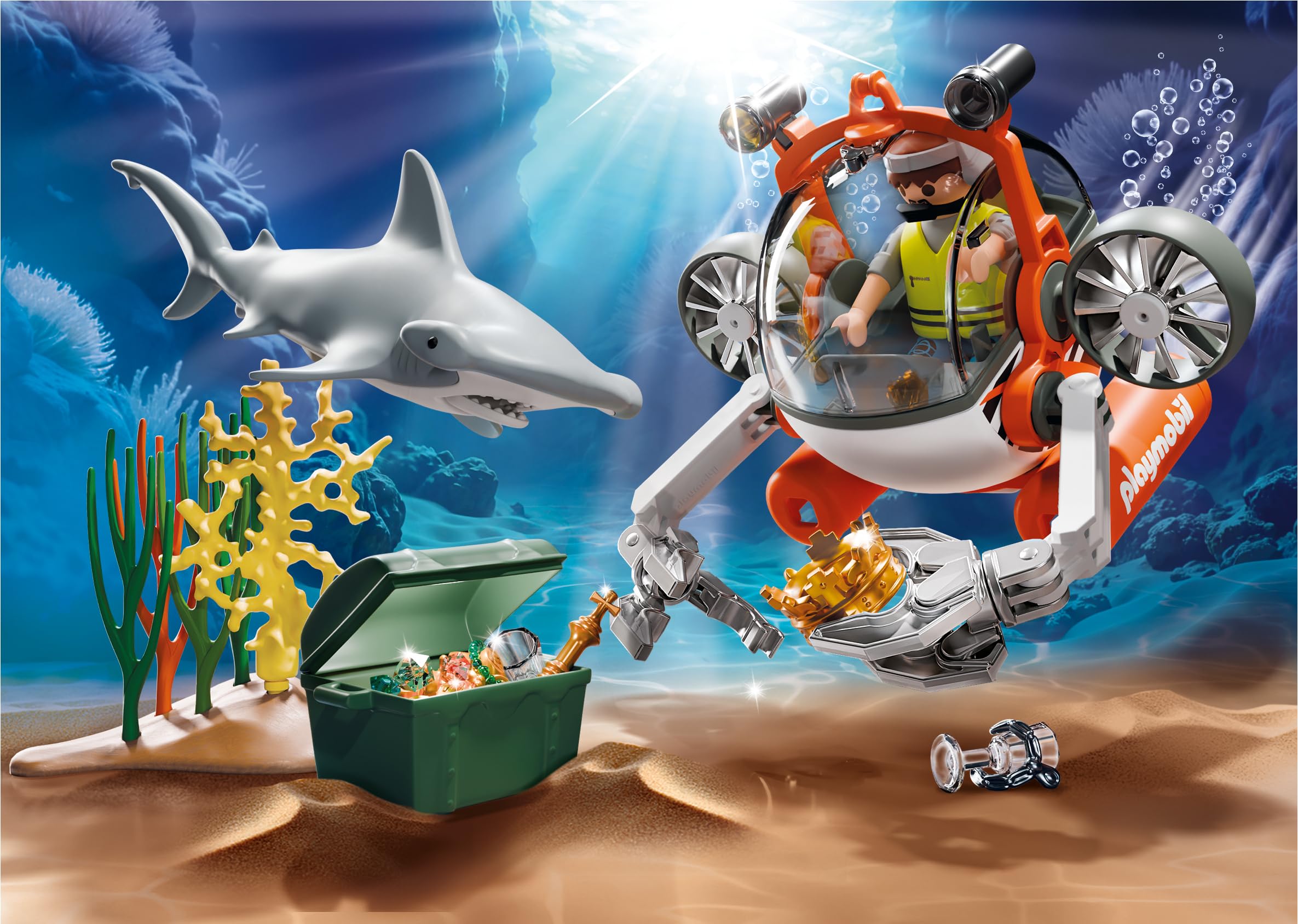 Playmobil Treasure Hunt with Submarine - Floating Playset with Shark & Figures for Ages 4+ 5