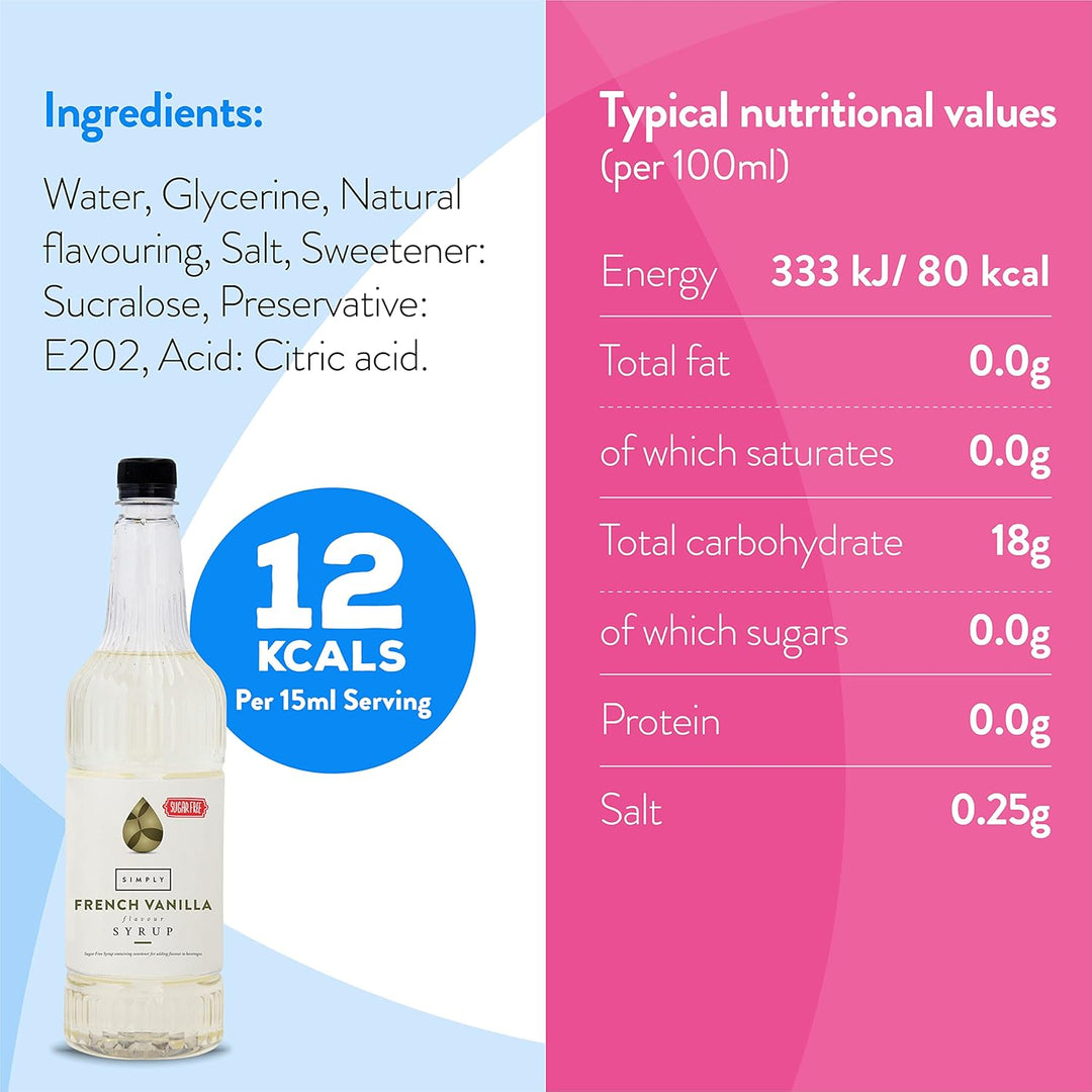 Simply - Sugar Free French Vanilla Syrup, Low Calorie Vegan Flavoured Beverage Syrup