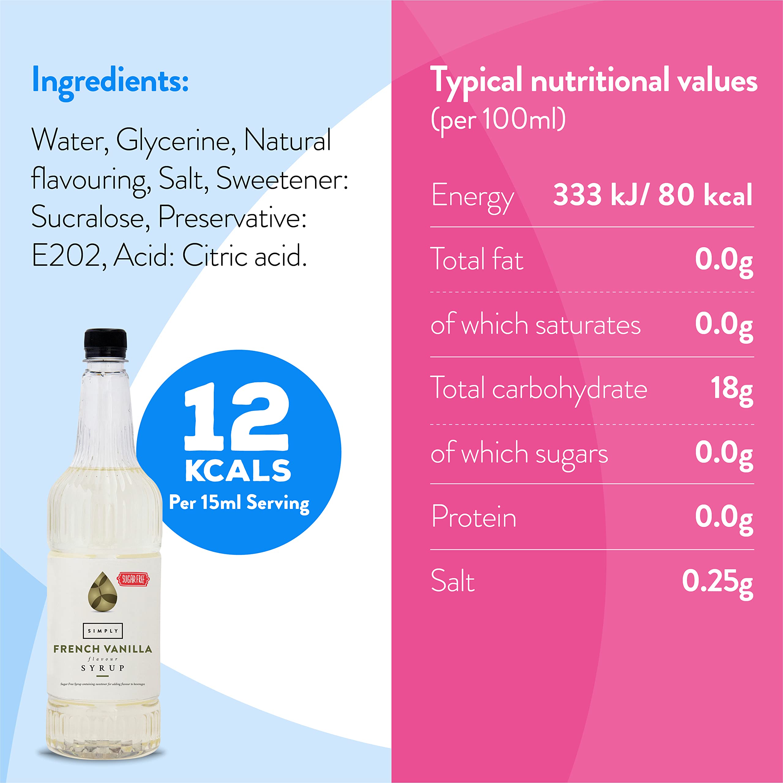 Simply Sugar Free French Vanilla Syrup - Low Calorie, Vegan, Nut Free | 1L 3