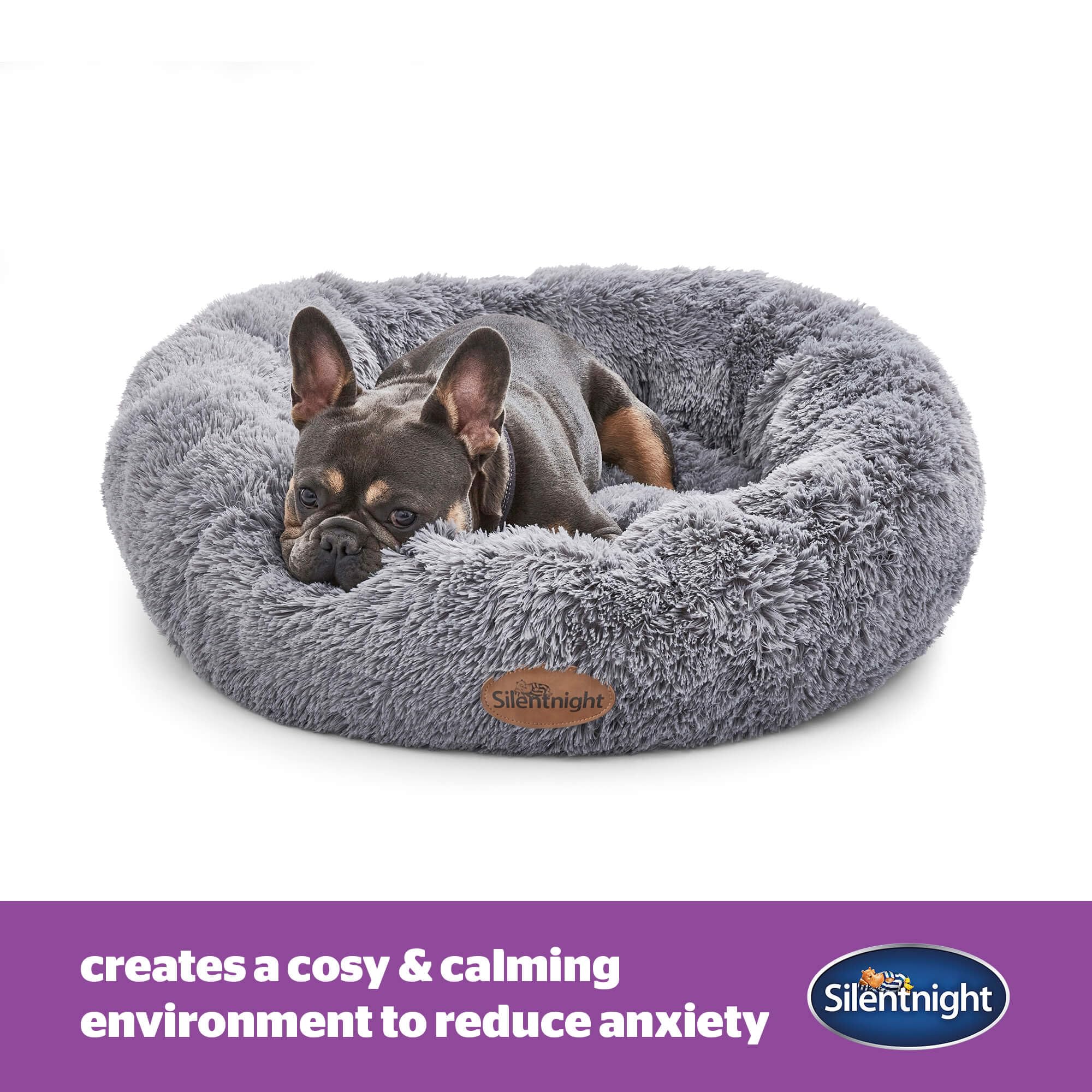 Silentnight Calming Donut Pet Bed - Large Grey | Reduces Anxiety | Machine Washable