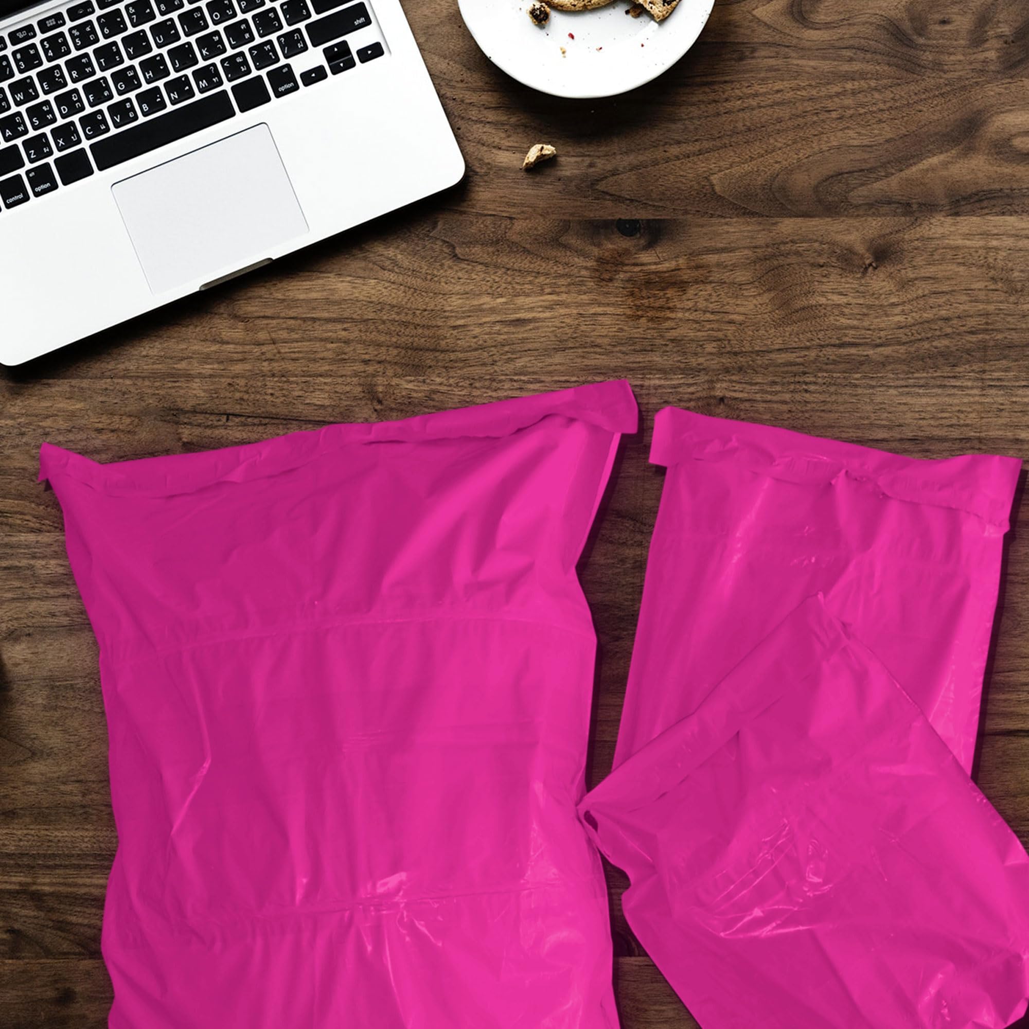 YUNJU 60 Mixed Size Hot Pink Plastic Mail Bags - Self-Seal, Waterproof Shipping Envelopes 8