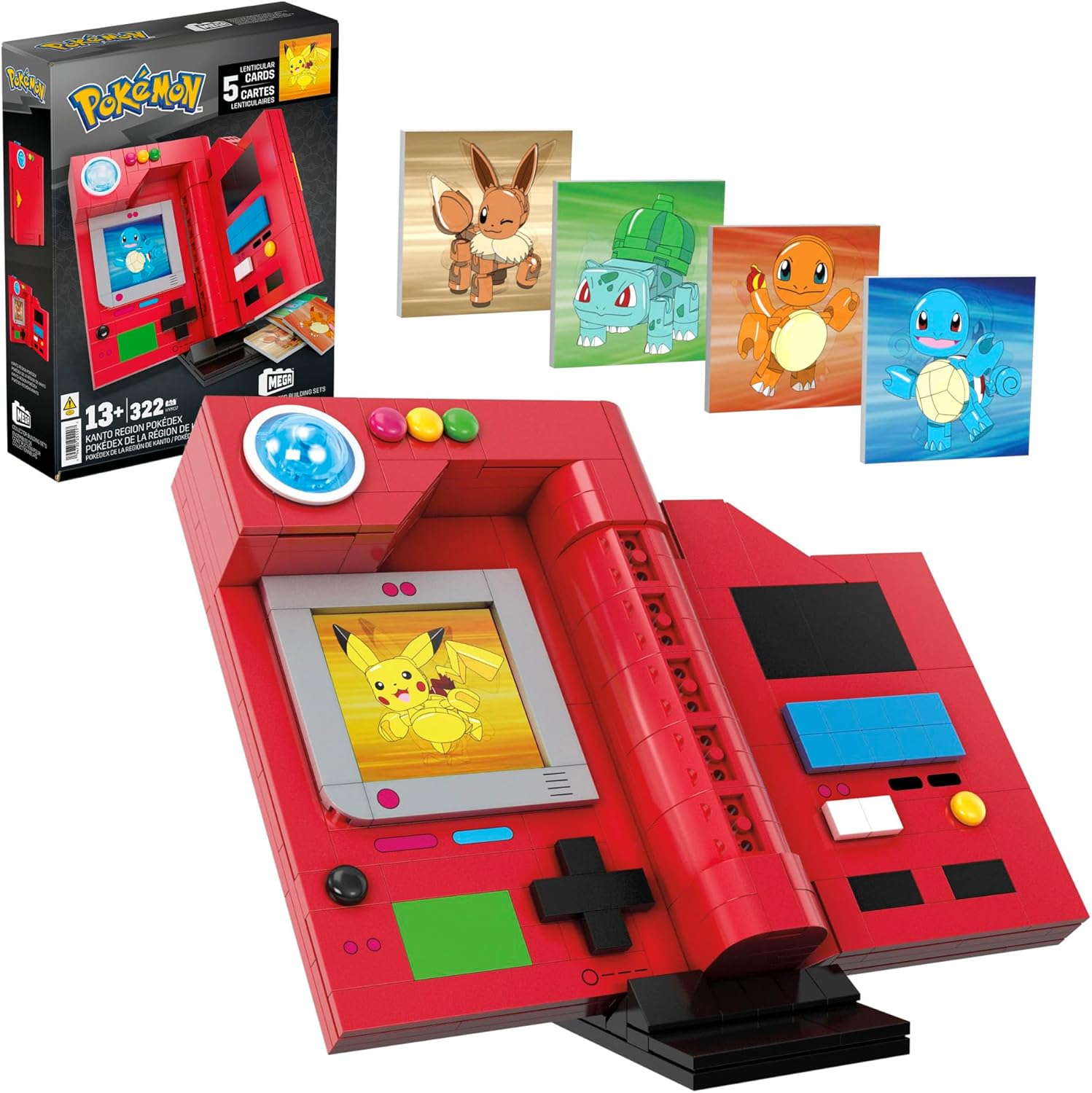 MEGA Pokémon Kanto Region Pokédex Building Set - 322 Pieces with Light & Lenticular Cards