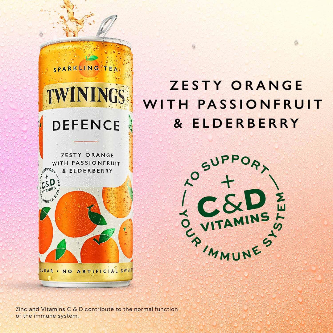 Twinings Defence - Orange and Passionfruit Flavoured Sparkling Tea - Refreshing, No Added Sugar, Vegan, Low Calorie