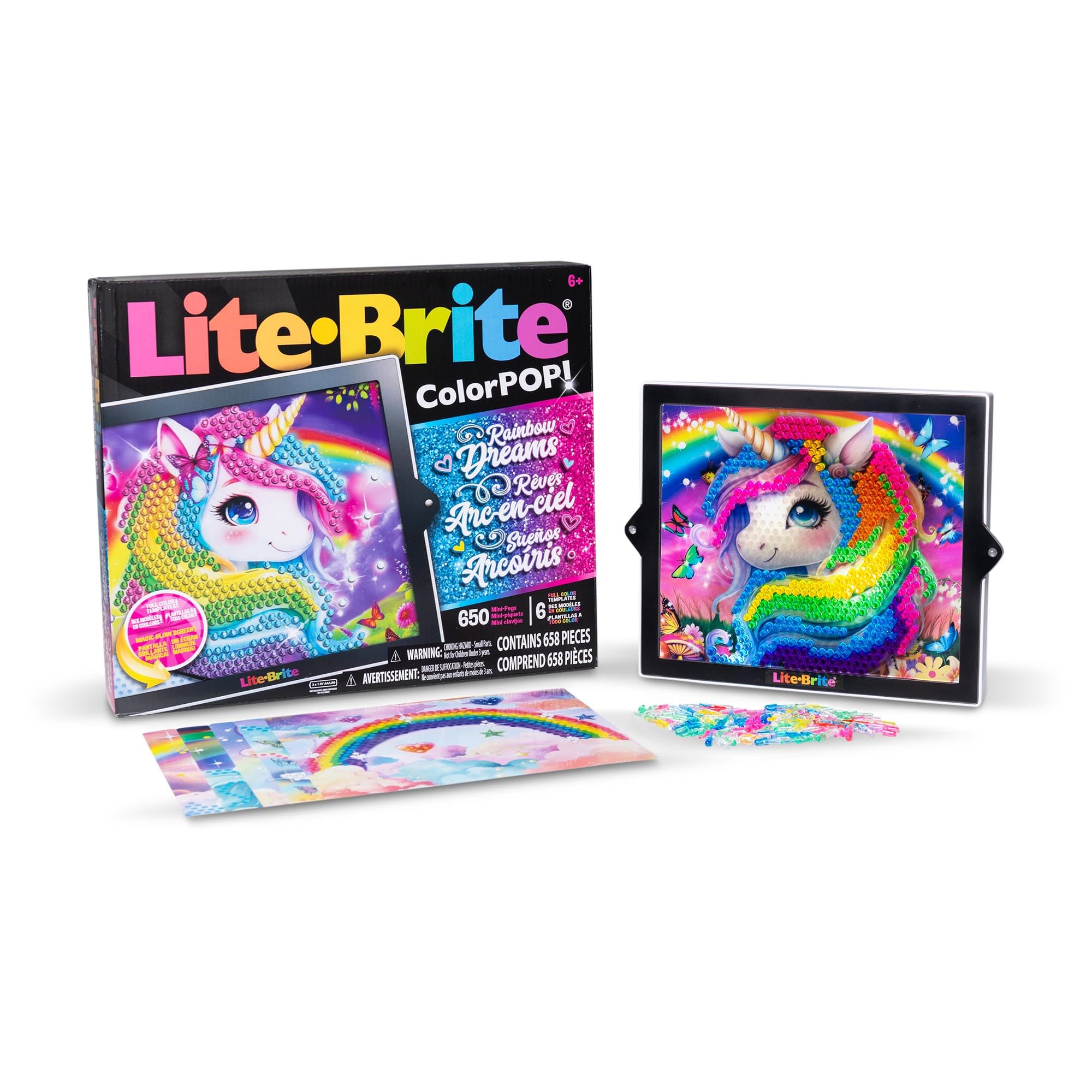 Lite Brite Colour Pop! Rainbow Dreams - 650 Mini Pegs, 6 Templates, 4 Light Modes 1
