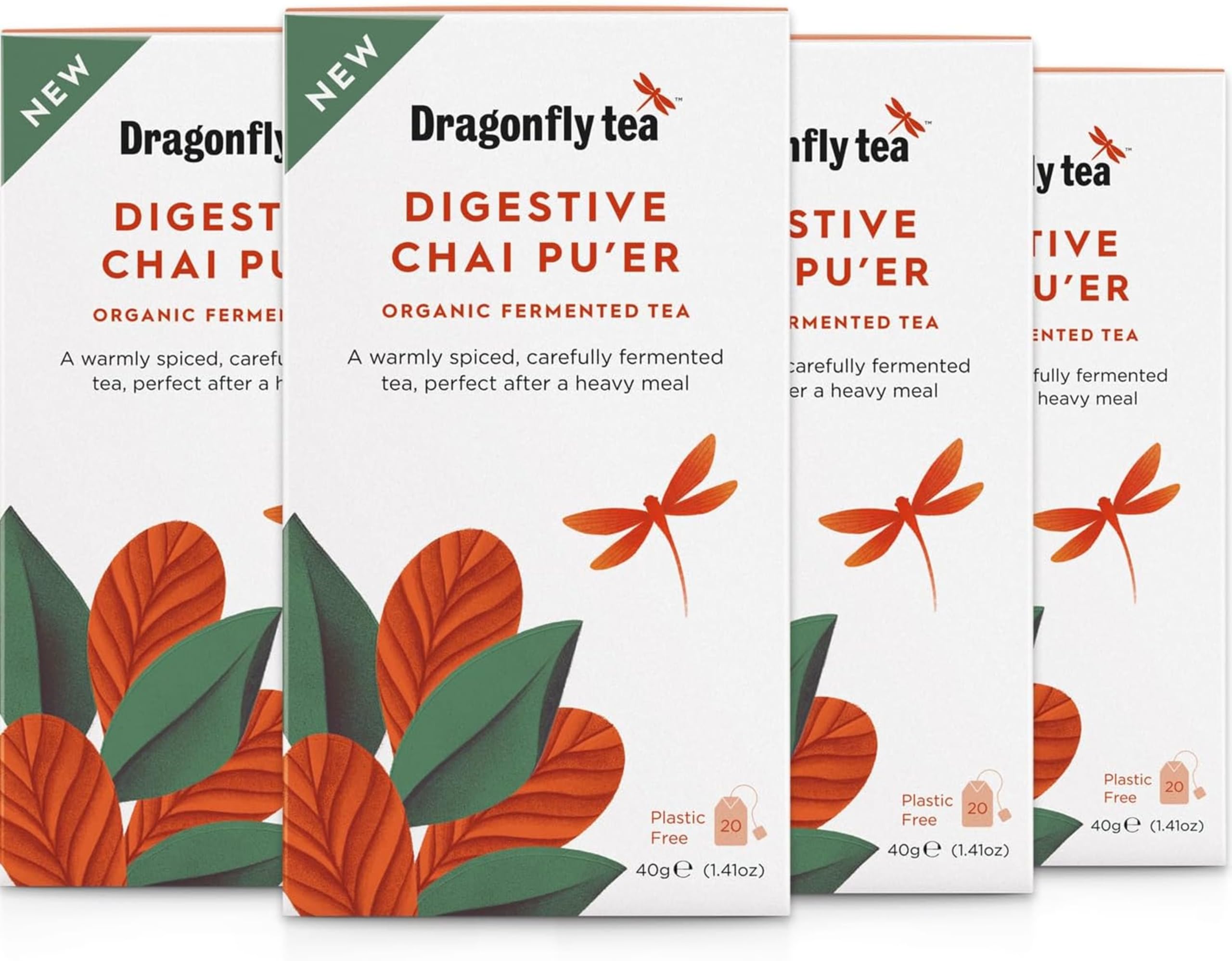 DRAGONFLY Digestive Chai Pu'er Tea - Organic Ferment | 80 Teabags (4x20)