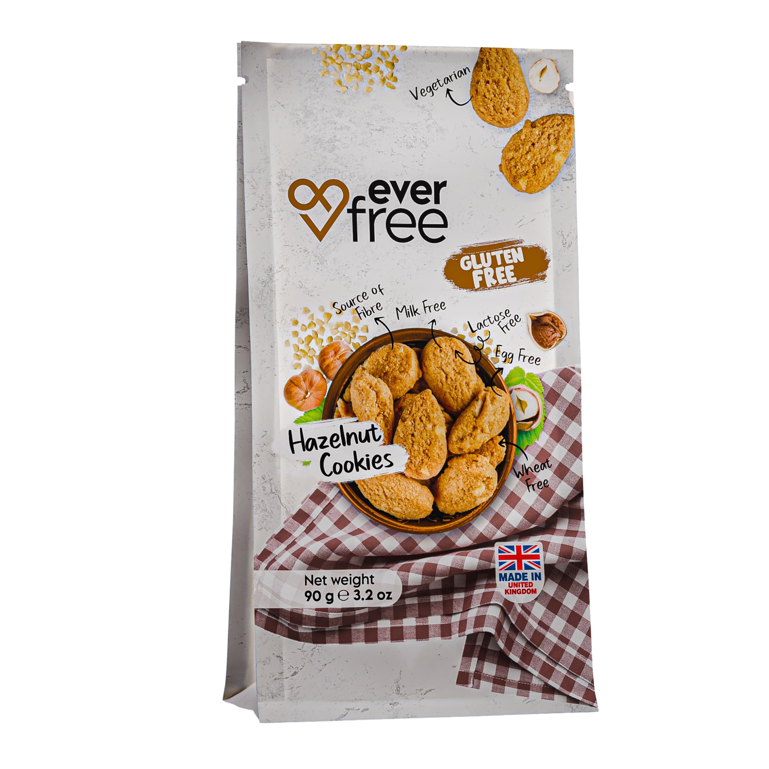 EverFree Gluten-Free Hazelnut Cookies - Vegan, Dairy-Free, Egg-Free, High Fibre 90g 1