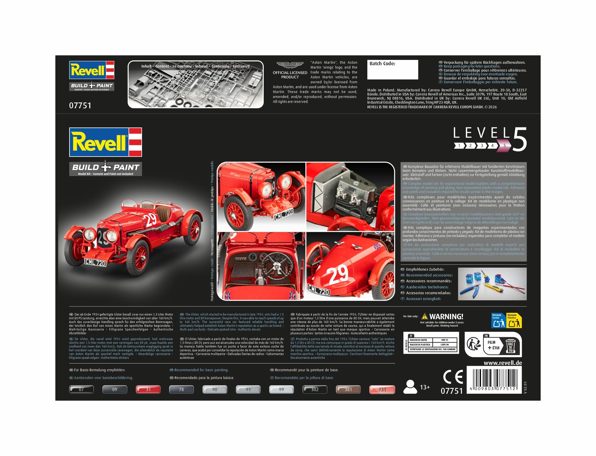 Revell Aston Martin Ulster Model Kit 07751 - 1:32 Scale Unbuilt Plastic Car Replica 7