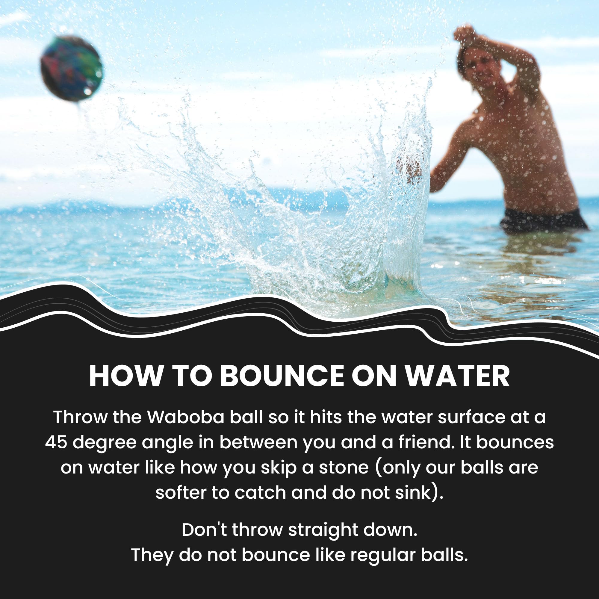Waboba Pro Water Bouncing Ball - High Performance Skipping & Bouncing | Blue Waves 6