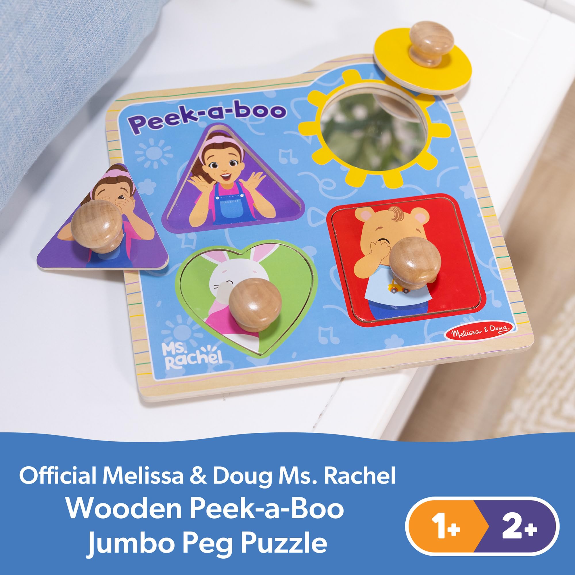 Melissa & Doug Ms Rachel Peek-a-Boo Jumbo Peg Puzzle - 4 Pieces, Wood, Ages 1+ 9