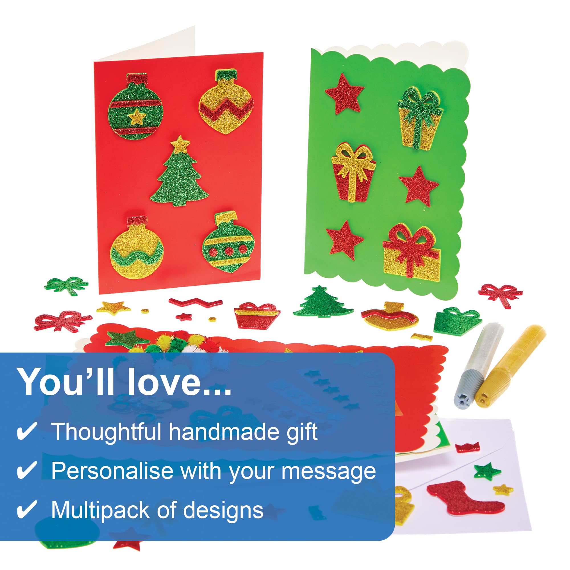 Baker Ross FX892 Christmas Card Making Kit - Craft Kit with Glitter, Stickers & Envelopes 7