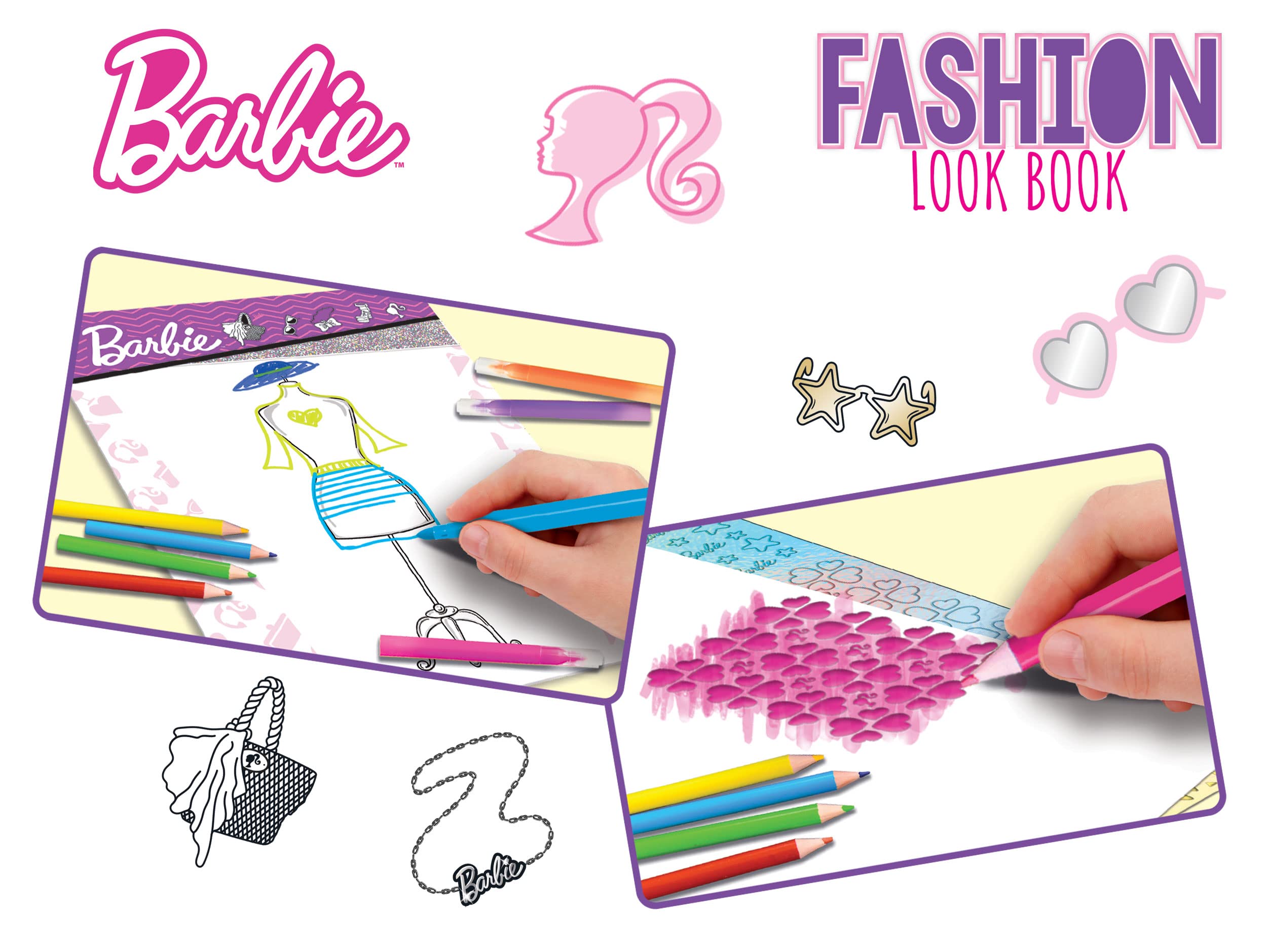 Lisciani Barbie Fashion Look Book Sketchbook Set for Girls 5+ Years | Includes 43-Page Book & Colouring Tools 4