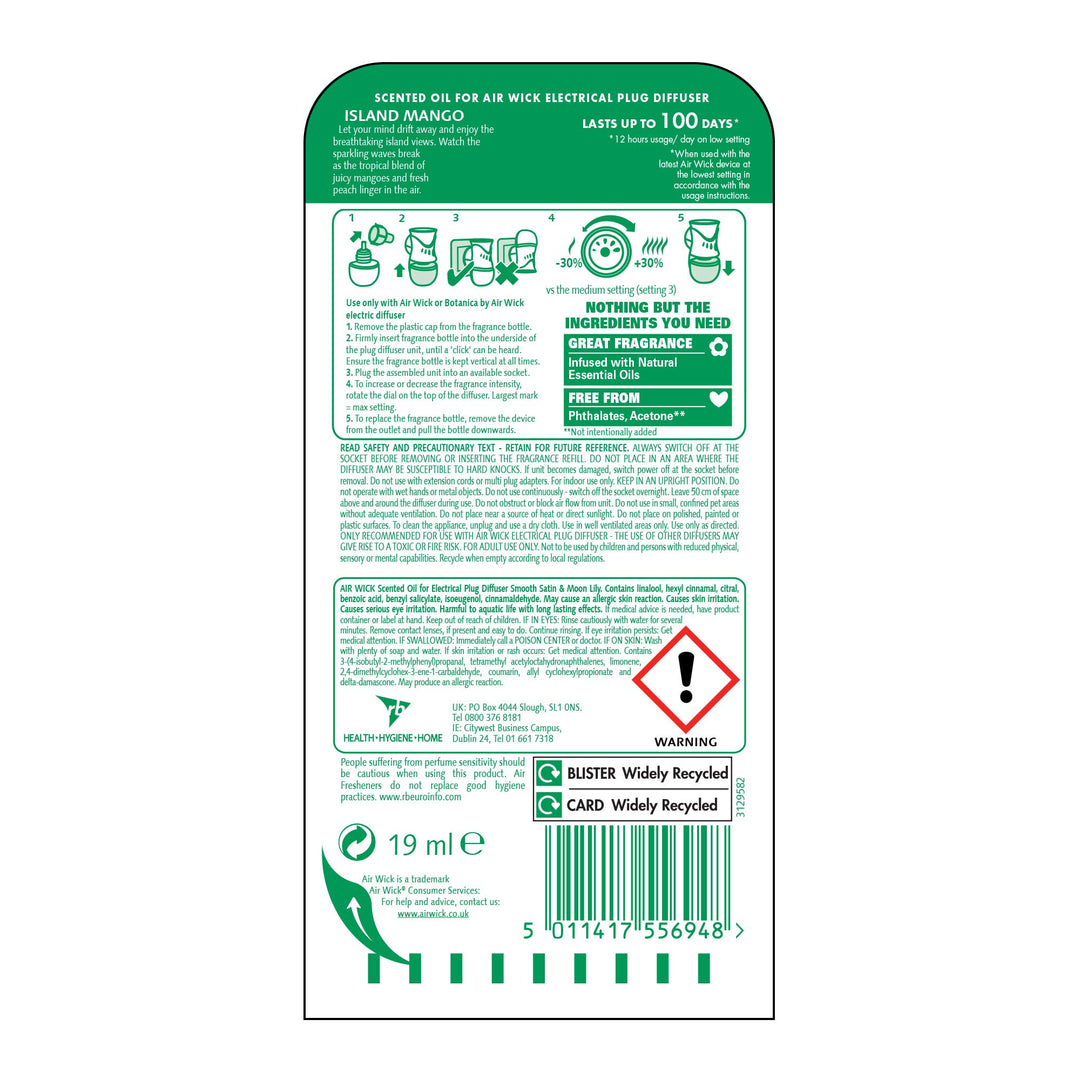 Air Wick Island Mango Air Freshener Refill for Electrical Plug-In Diffuser (19 ml)