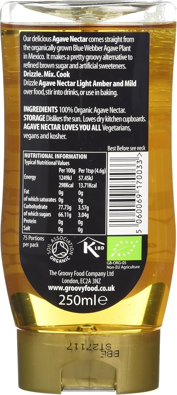 The Groovy Food Company Organic Light Amber & Mild Agave Nectar, 250 ml