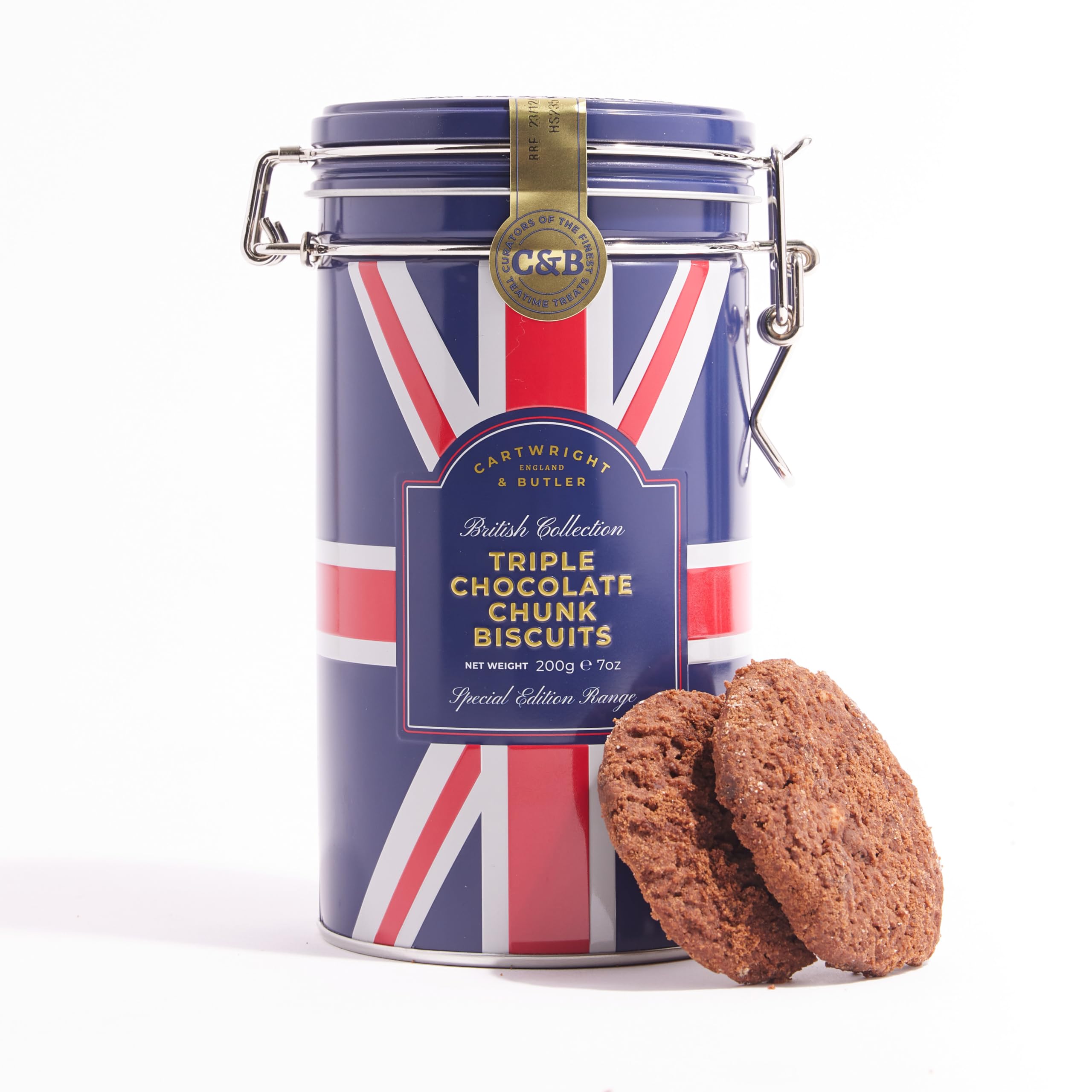 Cartwright & Butler Triple Chocolate Chunk Biscuits - 200 gram Tin | Contains White, Milk & Dark Chocolate 1