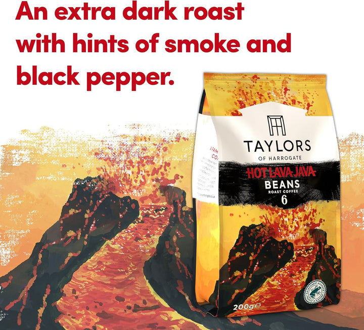 Taylors of Harrogate Hot Lava Java Coffee Beans 200g (Pack of 6) - Total 1.2kg