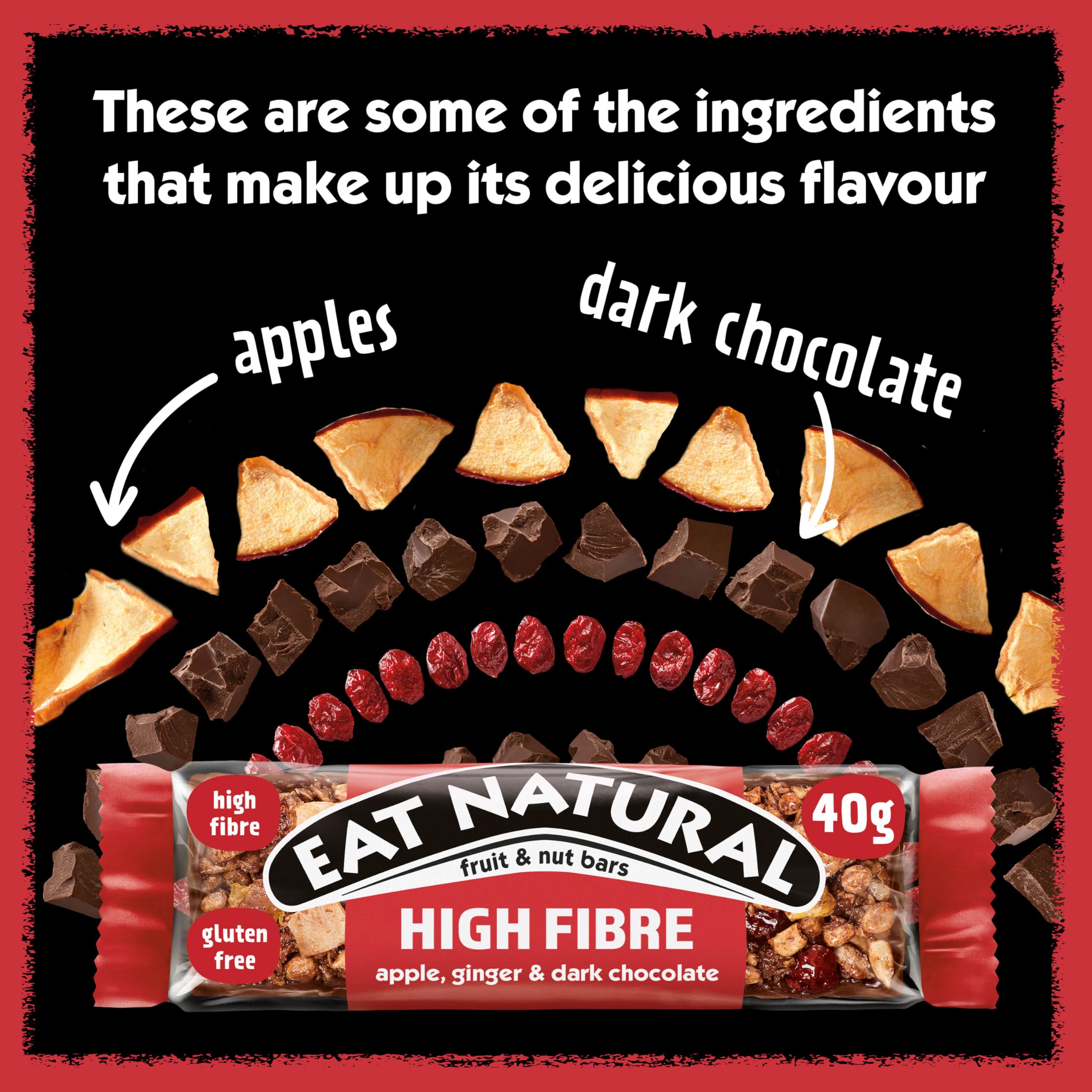Eat Natural Fruit & Nut Bars - Dark Chocolate with Apple & Ginger | High Fibre | Gluten Free | 3 x 40g 4