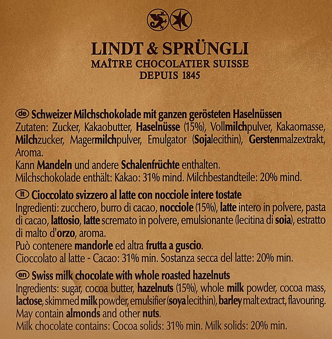 Lindt Swiss Milk Chocolate and Crunchy Hazelnut Gold Bar 300 g