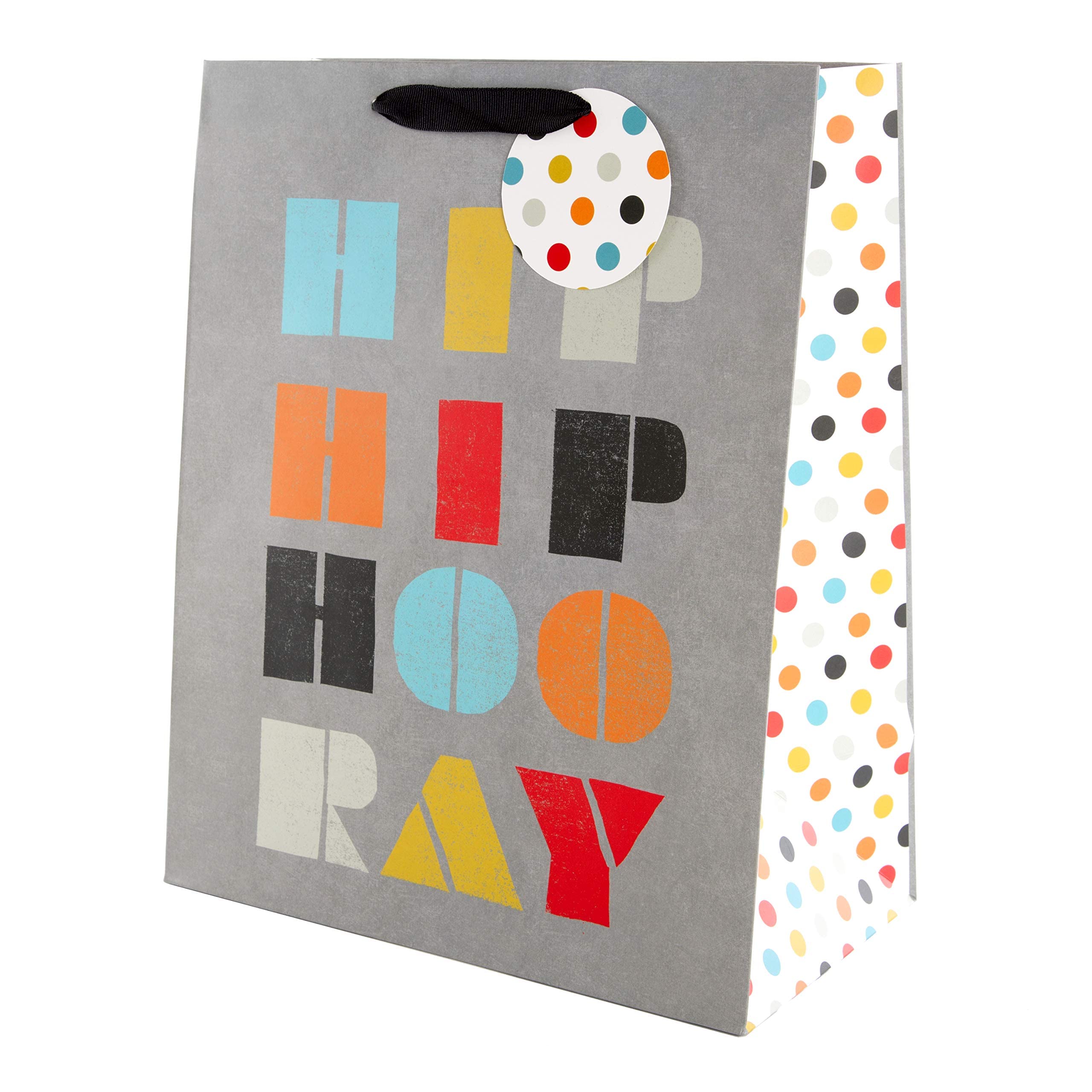Hallmark Large Gift Bag - Grey Polka Dot 'Hip Hip Hooray' | H33cm x W26.5cm