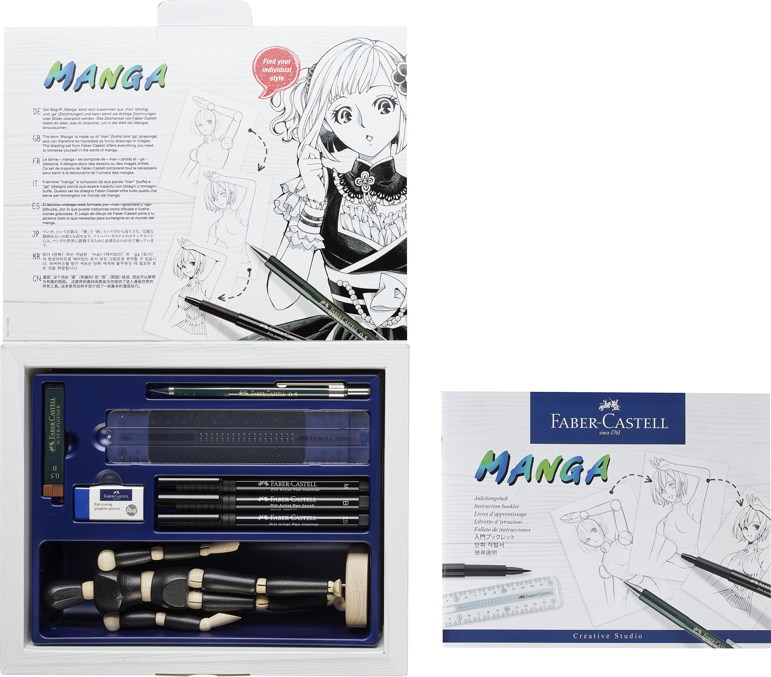 Faber-Castell Pitt Artist Pen Manga Starter Set - Permanent Ink, Quick Drying | Line Sizes XS, M, B 3