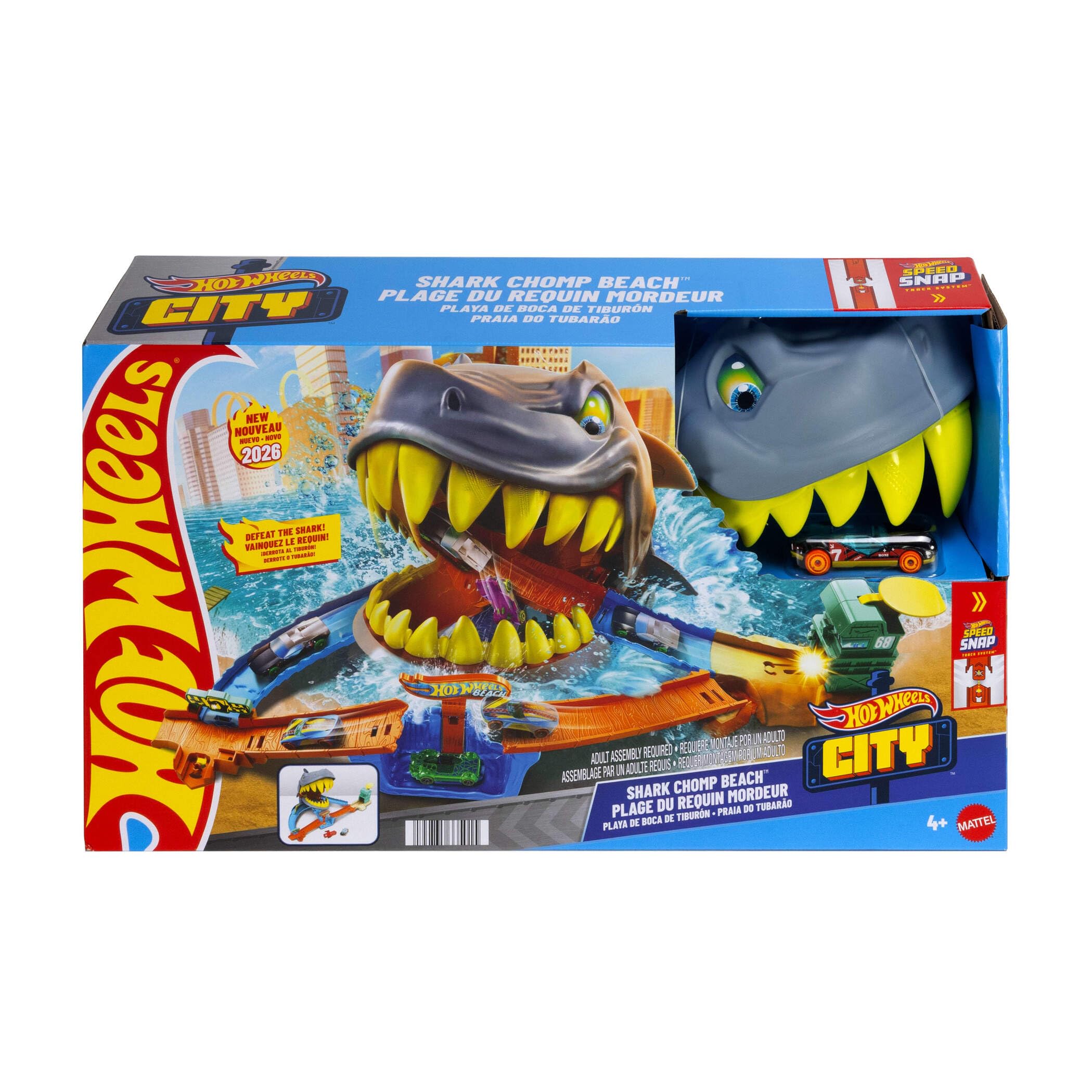 Hot Wheels City Shark Chomp Beach Playset - Interactive Shark Nemesis | Includes 1:64 Scale Car 7