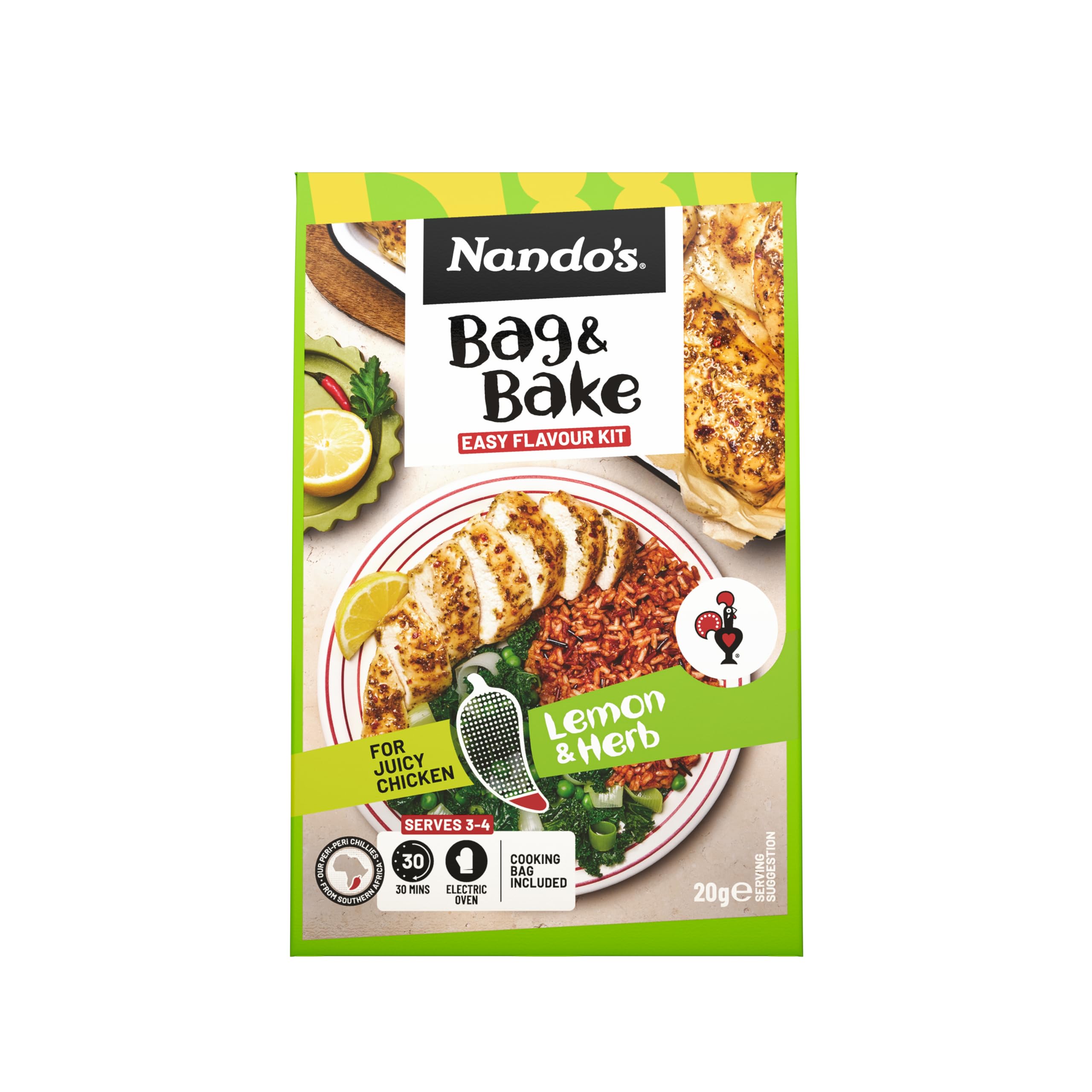 Nando's Lemon and Herb Extra Mild Peri-Peri Bag and Bake Seasoning, 20g