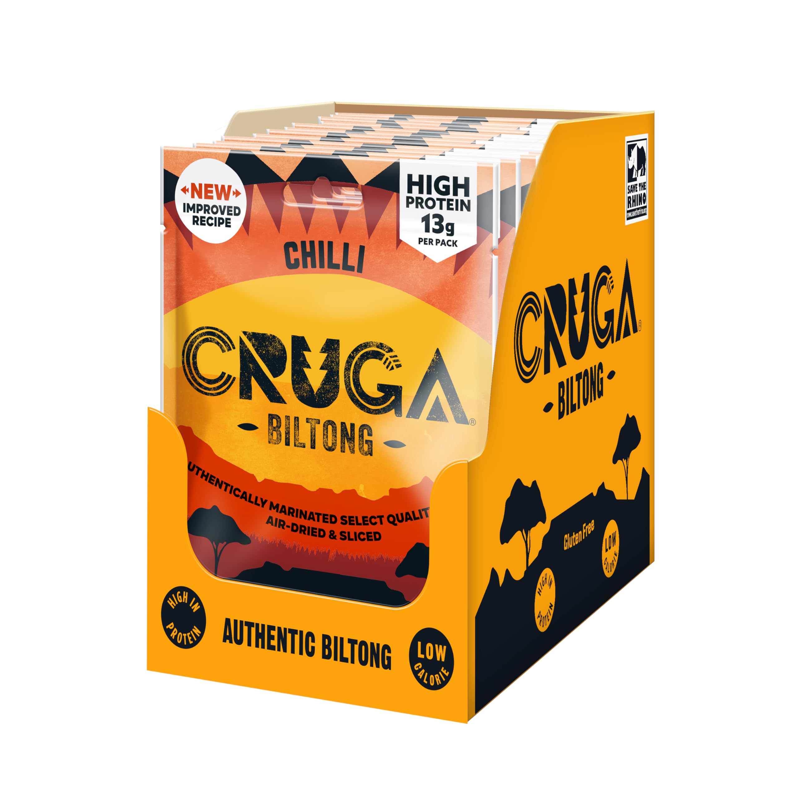 Cruga Chilli Beef Biltong - High Protein, Low Sugar, Gluten Free Snack | 35g Pack 1