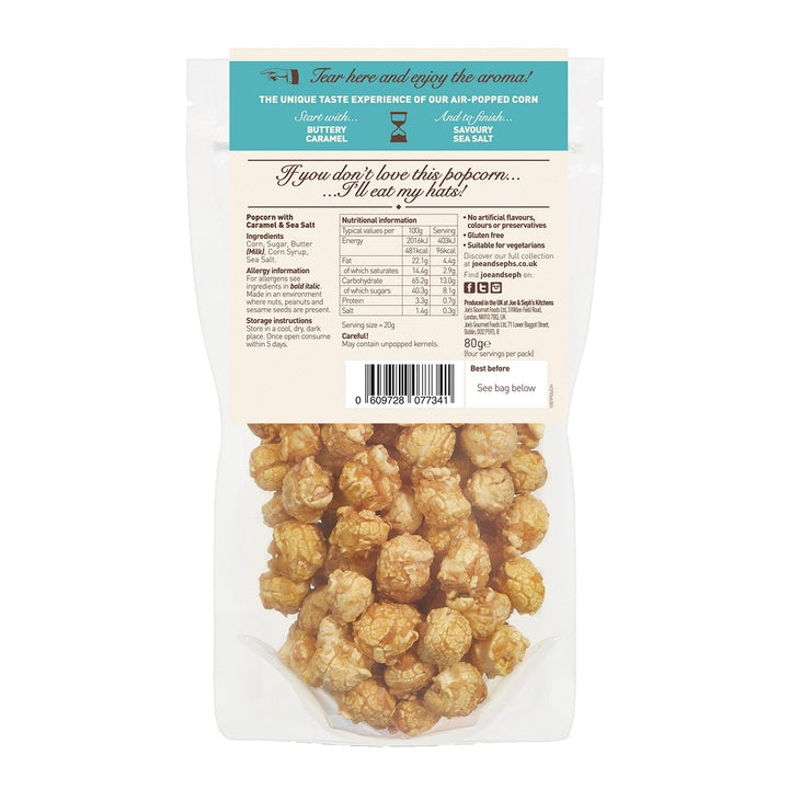 Joe & Seph's Salted Caramel Popcorn (4x70g) - Gourmet Air-Popped Snack, 2 Star Great Taste Award Winner